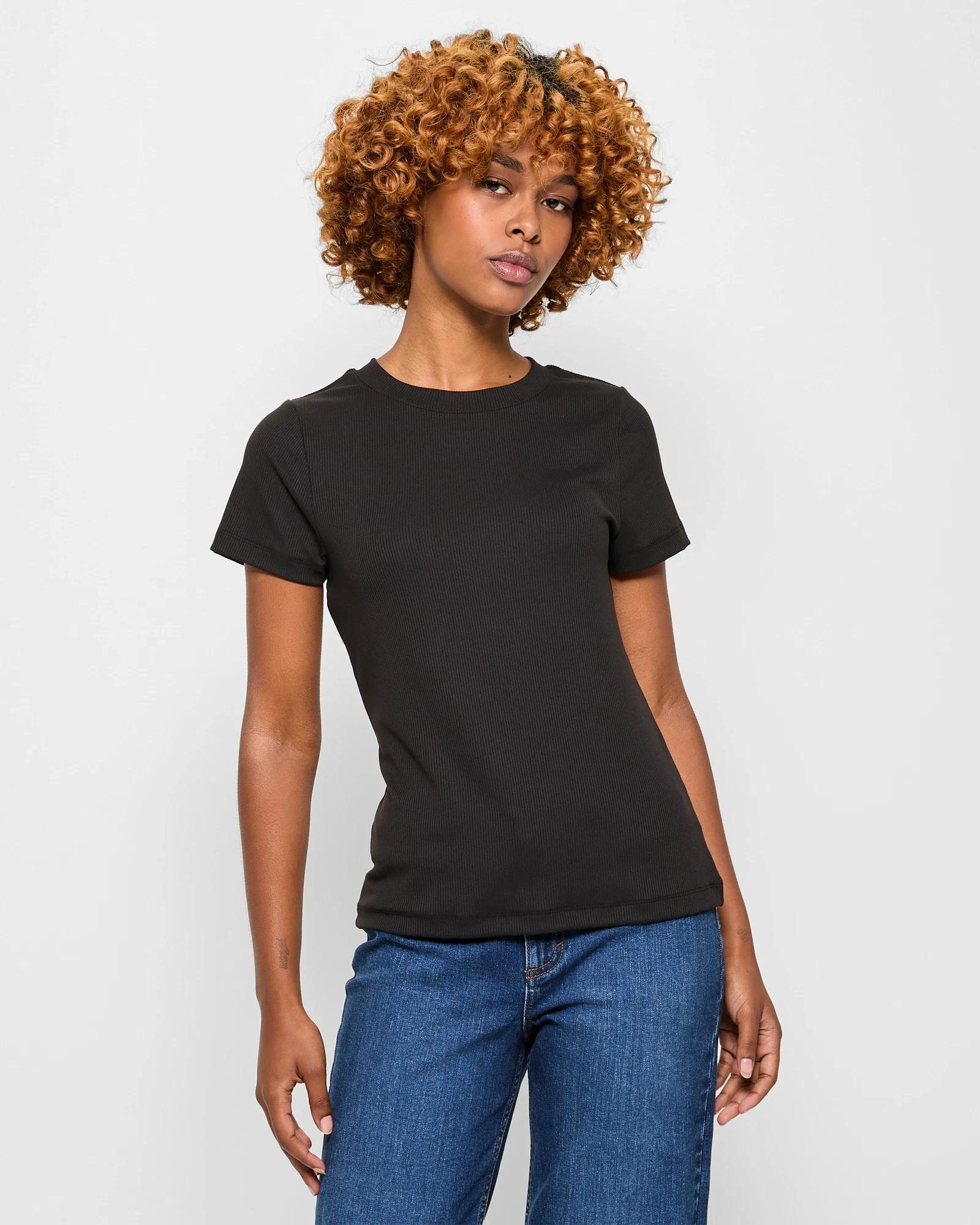 1 Target Petites Crew Neck Ribbed T-Shirt BLACK, 1 of 5