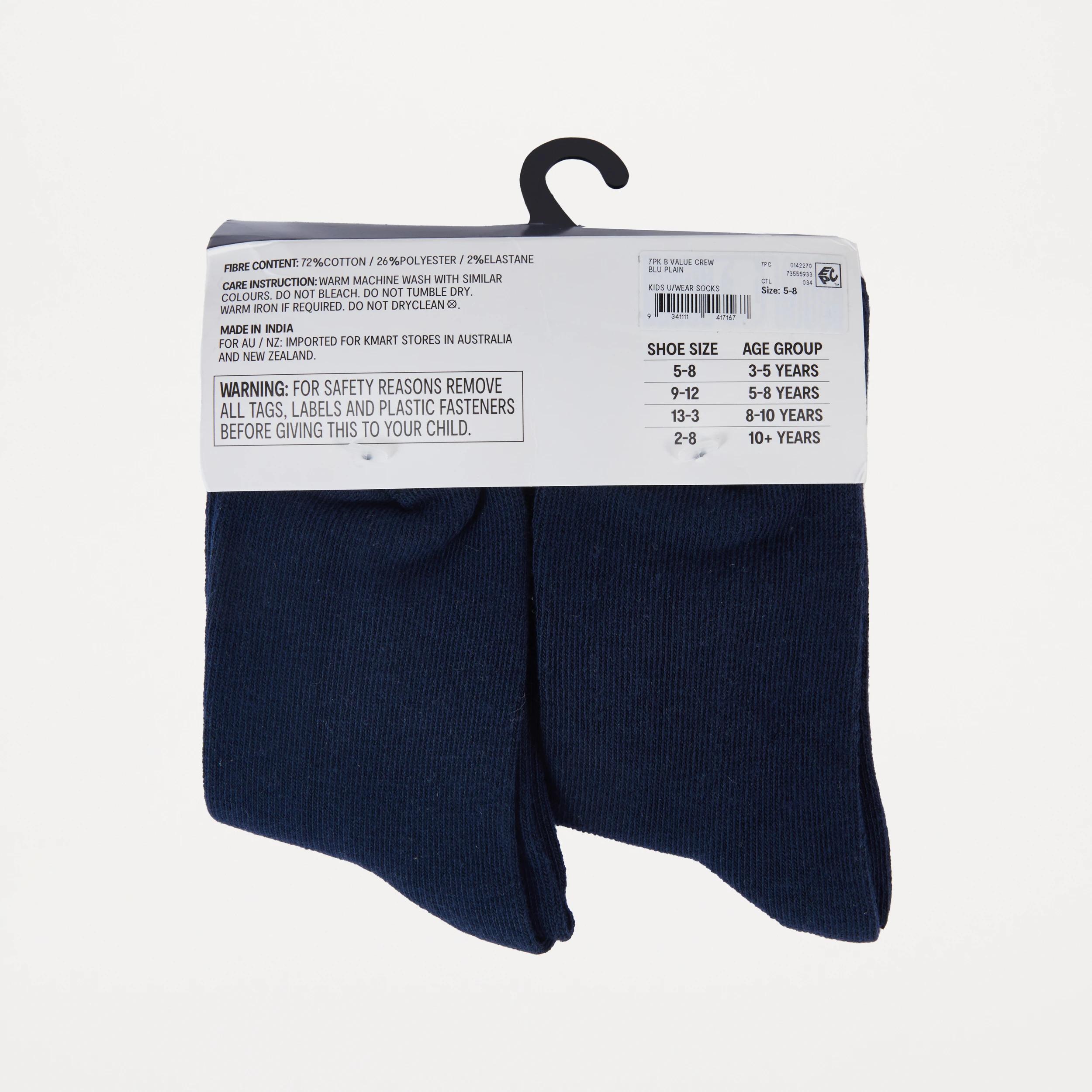 4 7 Pack Crew Socks Blu Plain, 4 of 4