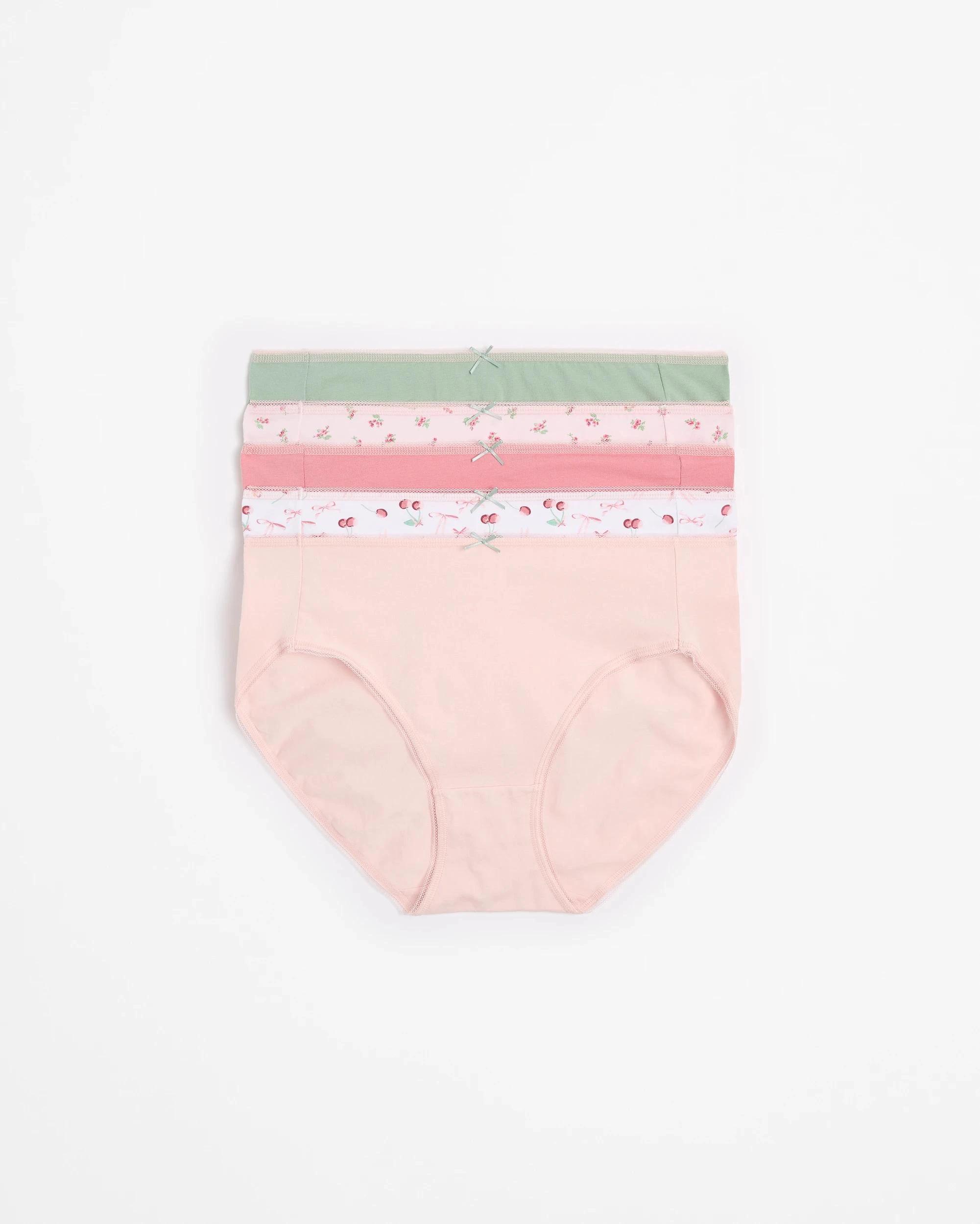 1 Target Women's Cotton/Elastane High Cut Briefs 5 Pack CHERRY BOW, 1 of 5