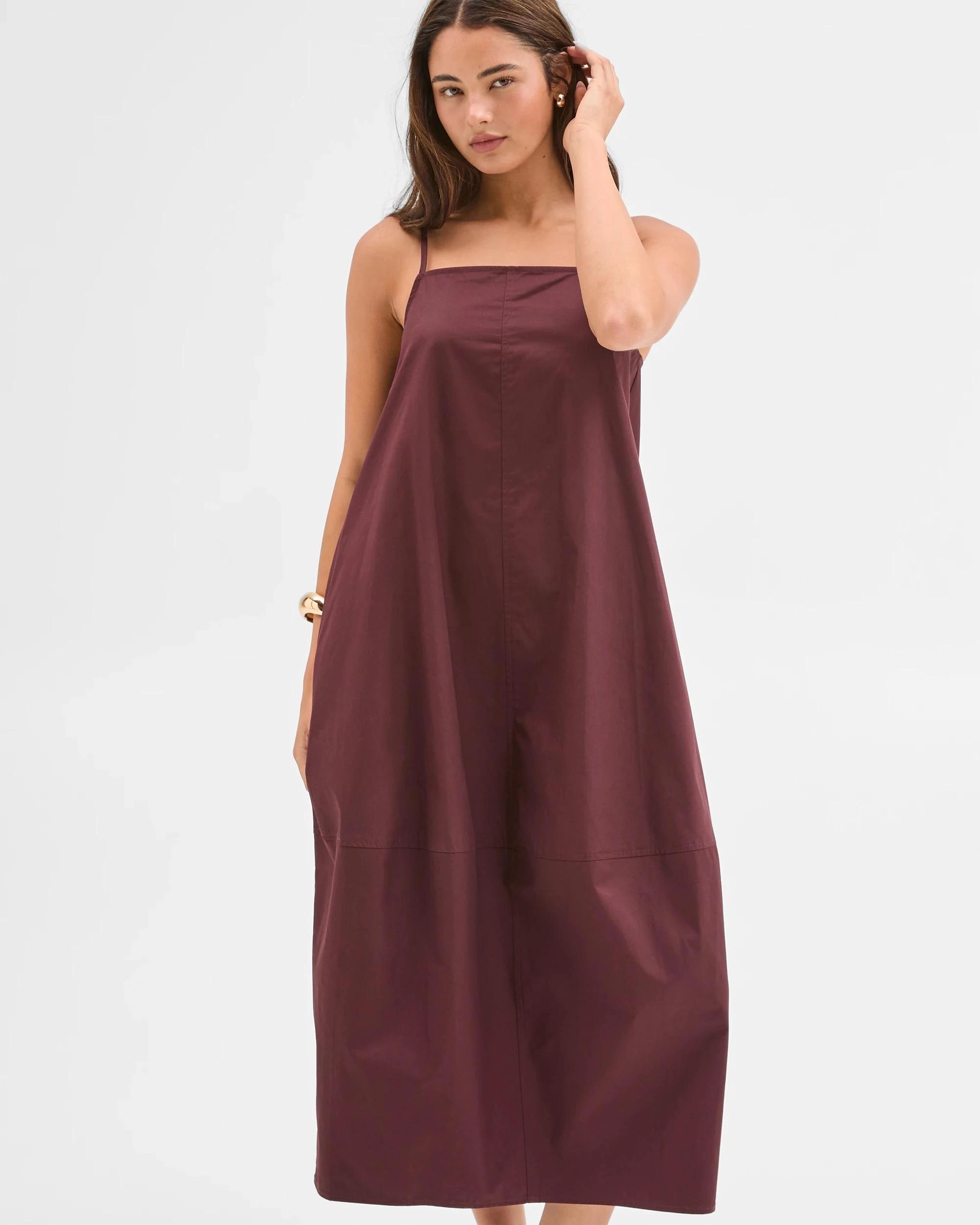 6 Lily Loves Australian Cotton Cocoon Midi Dress BURGUNDY ROUGE, 6 of 7