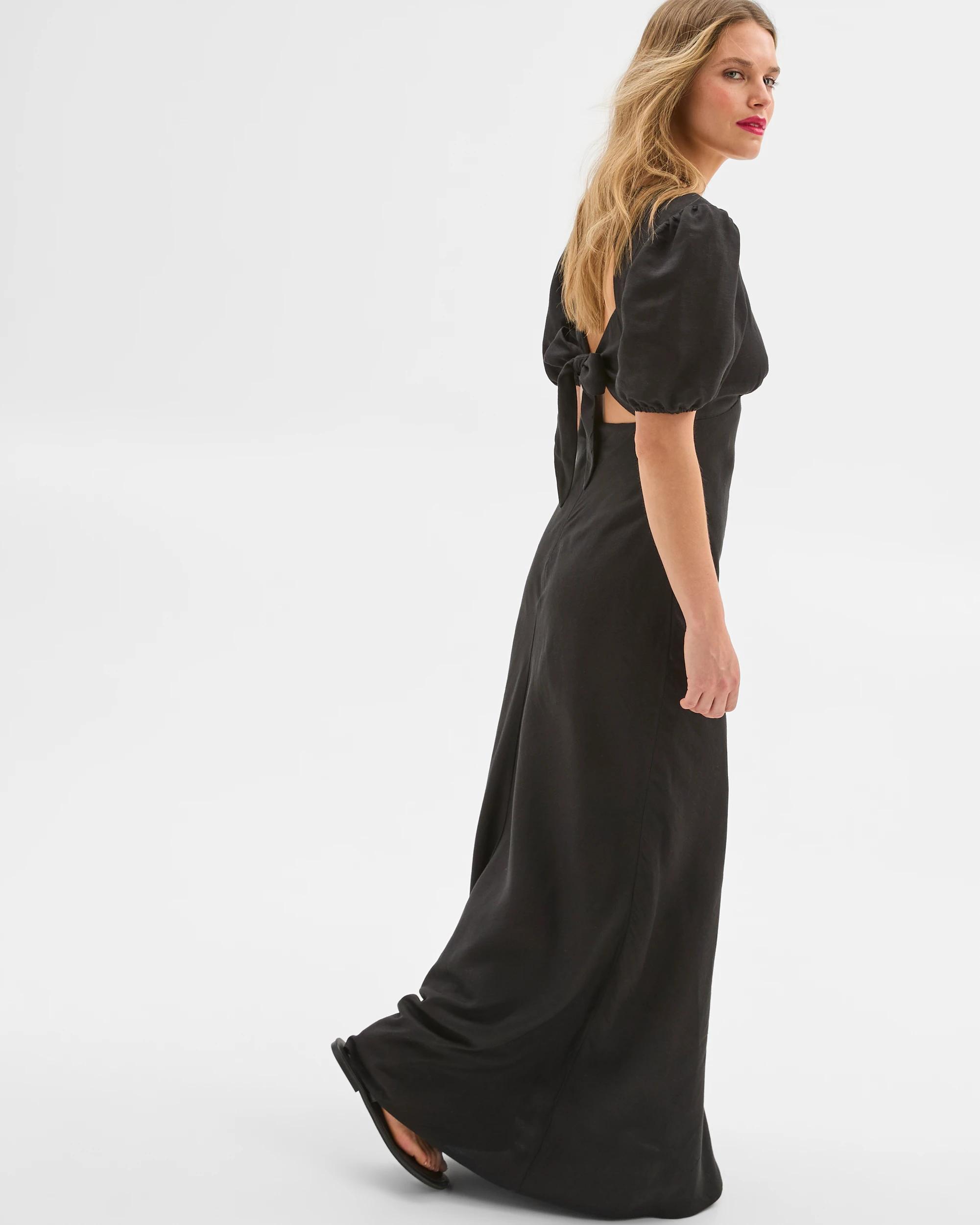 5 European Linen Blend Puff Sleeve Maxi Dress - Lily Loves BLACK, 5 of 6