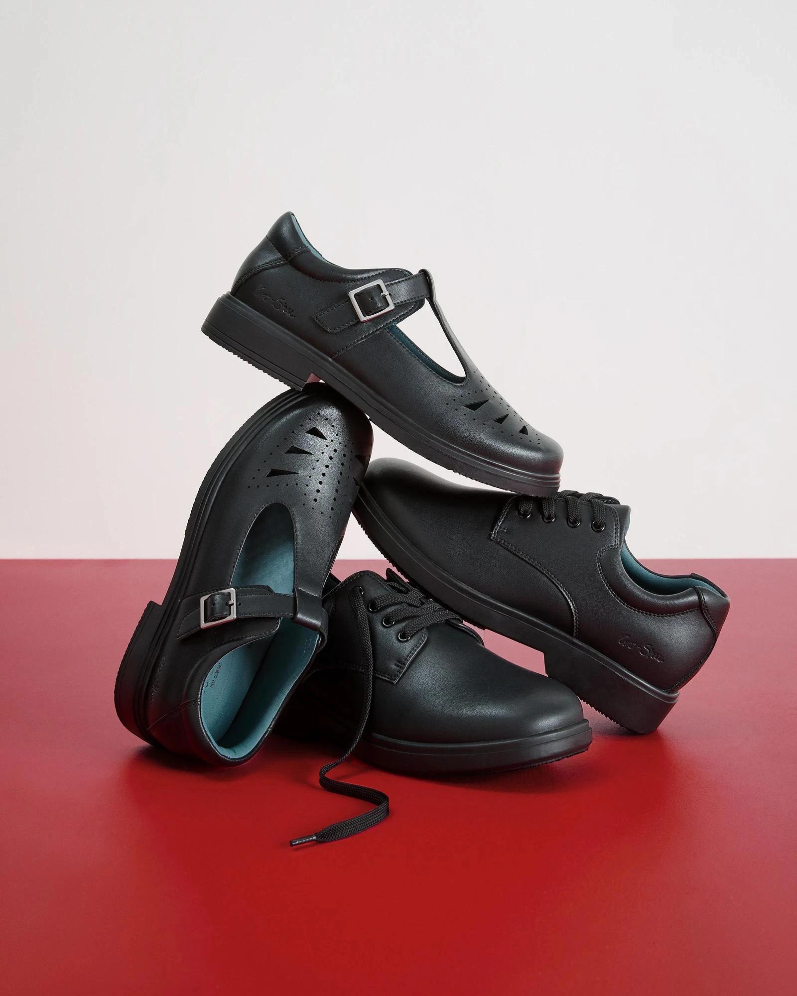 4 GroShu by Grosby Gro-Shu Leather T-Bar School Shoes BLACK, 4 of 5