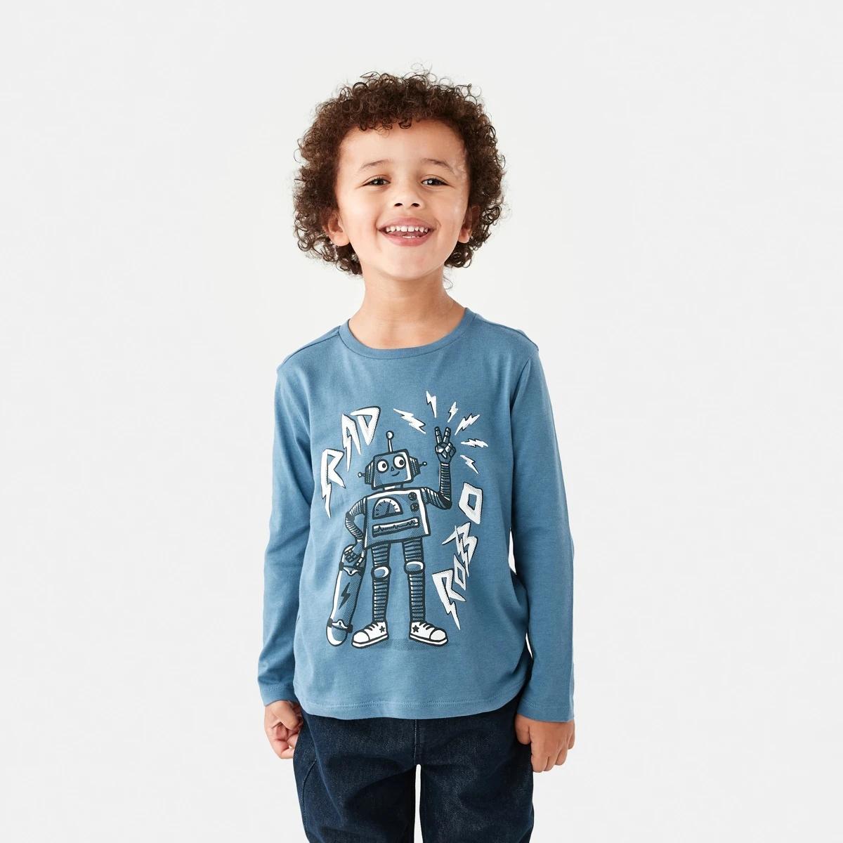 1 Long Sleeve Print T-shirt Blu Robo, 1 of 8