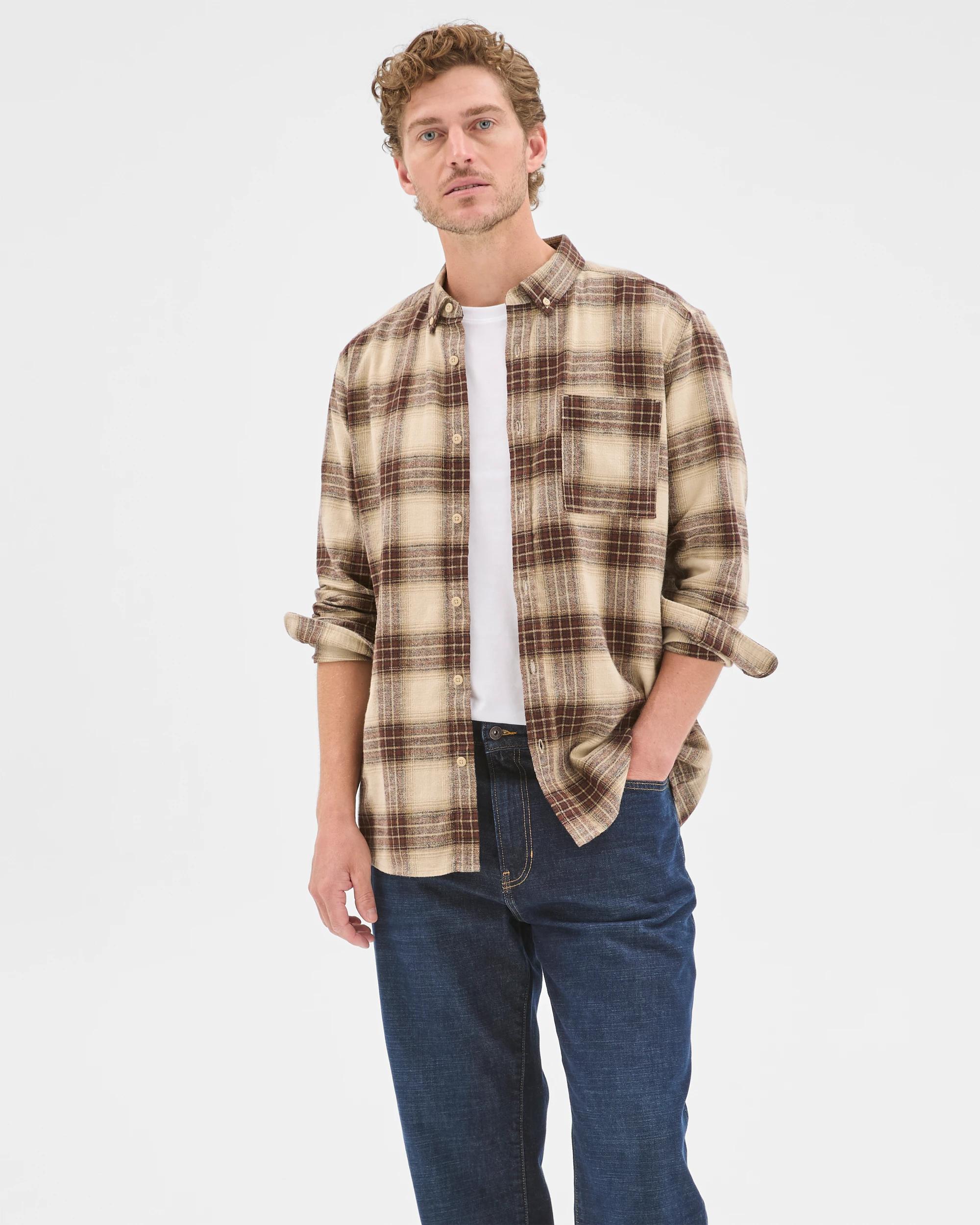 2 Target Man Long Sleeve Brushed Check Shirt ECRU, 2 of 7