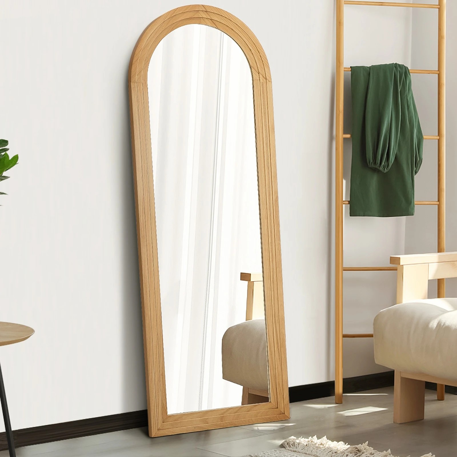4 Oikiture Full Length Arch Mirror 165x60cm Wood Wall Mounted Home Decor - Natural, 4 of 10