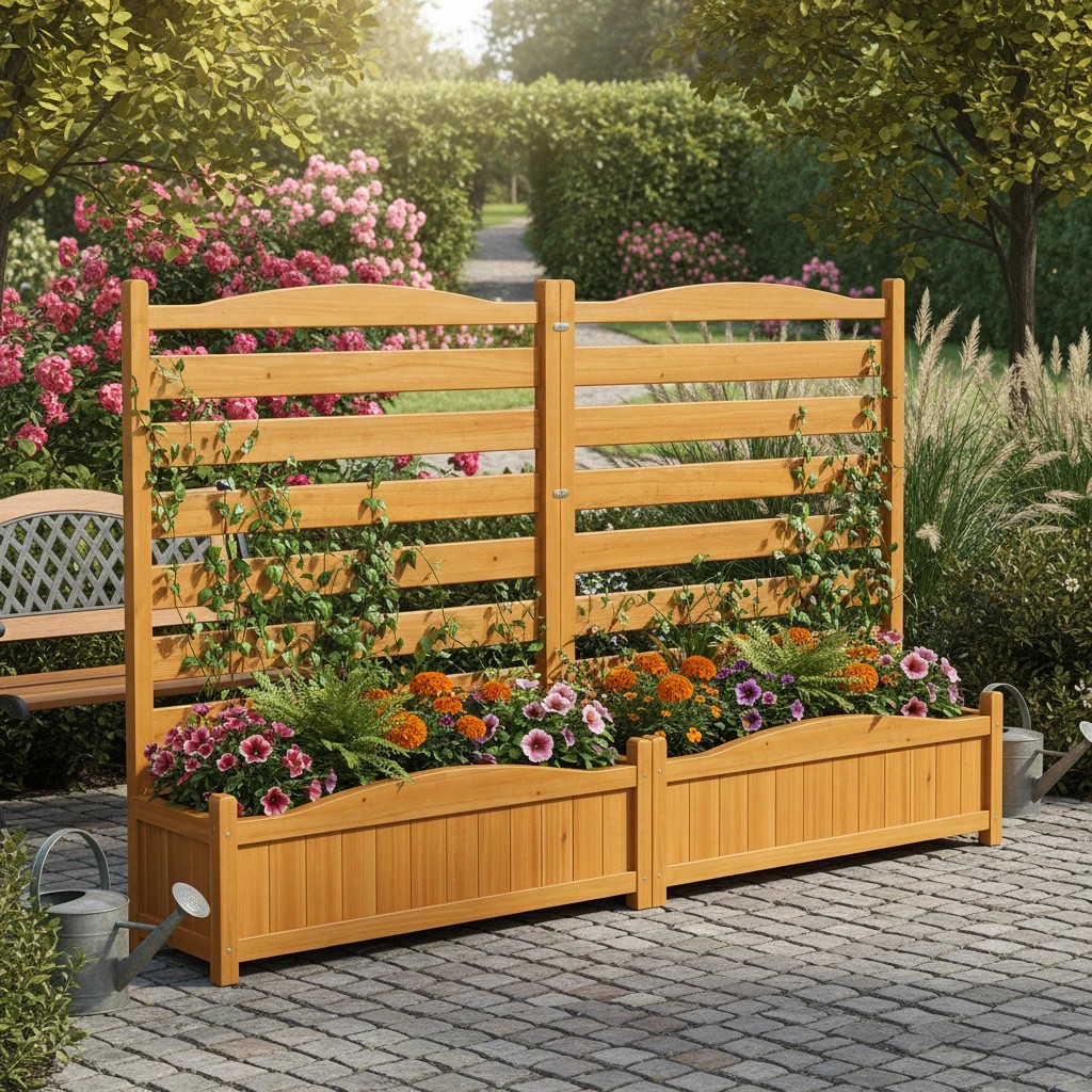 2 Costway Wood Privacy Screen Panel Air Conditioner Fencn Trash Can Enclosure Planter Box Garden Bed, 2 of 4
