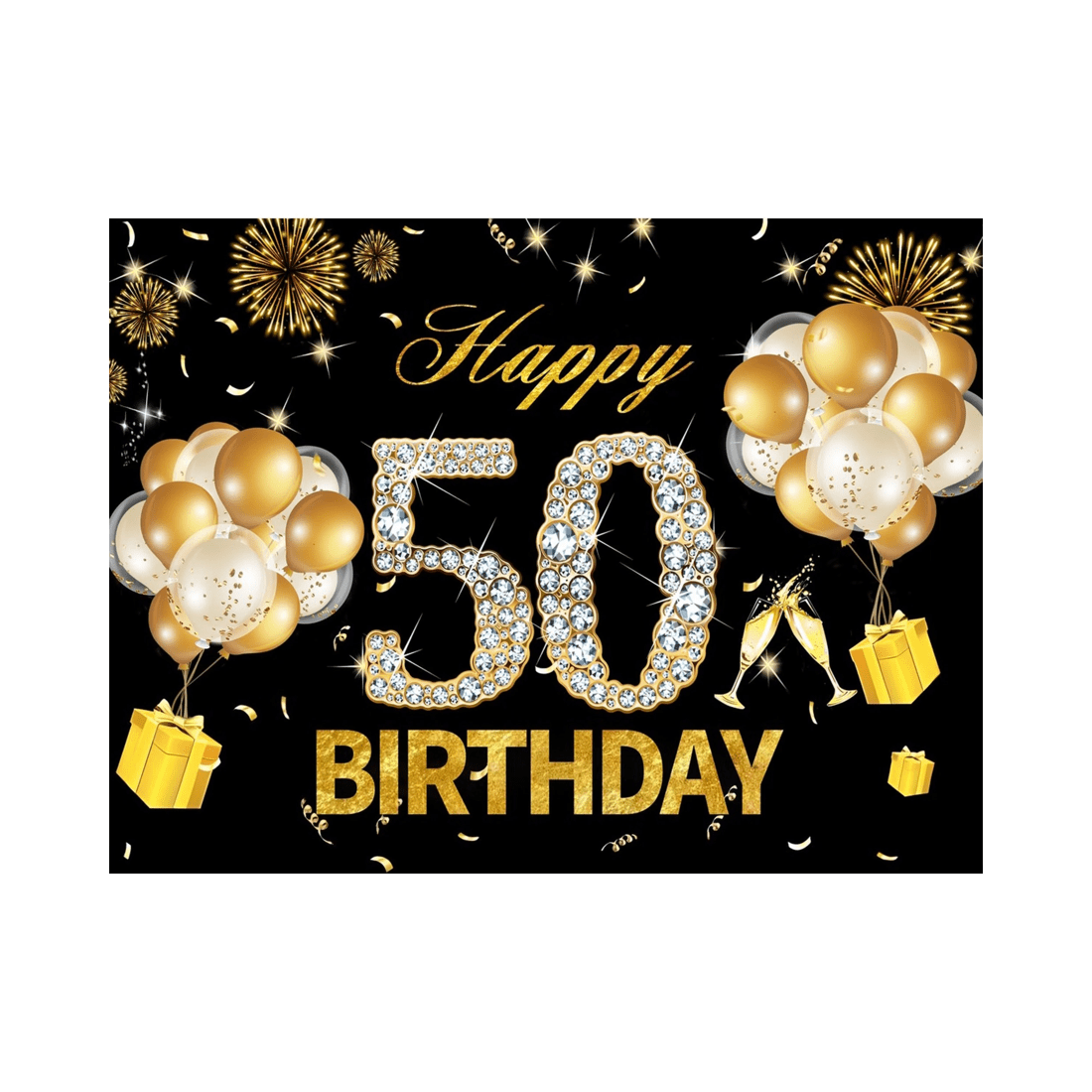 1 Alibaba Black and Gold Happy 50th Birthday Fabric Backdrop, 1 of 1