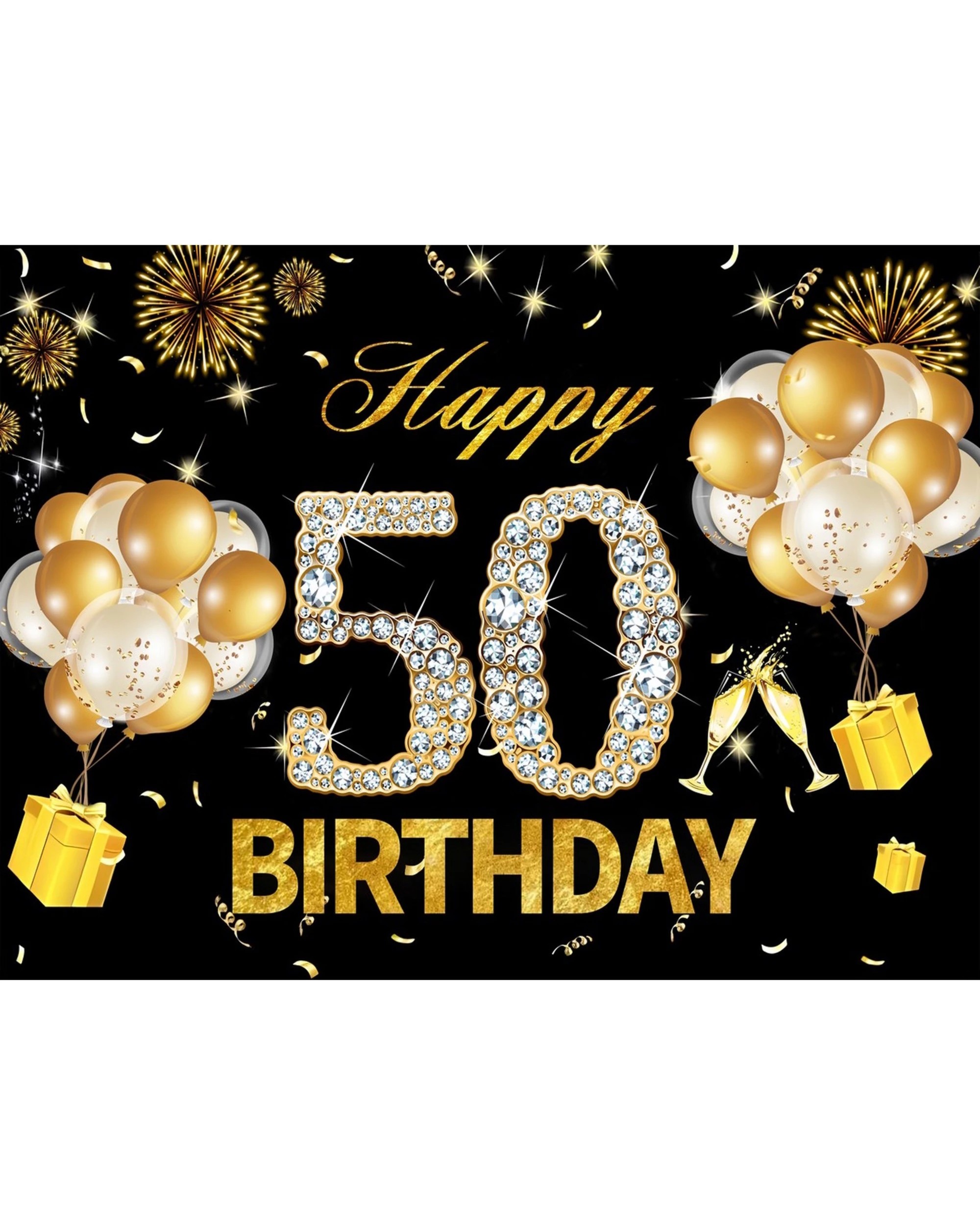 1 Partyrama Black and Gold Happy 50th Birthday Fabric Backdrop, 1 of 1