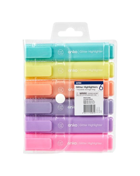 6 Pack Glitter Highlighters