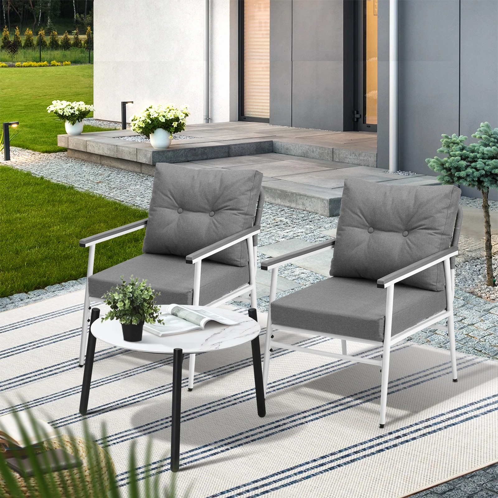4 Livsip Outdoor Patio Setting 3PC Bistro Lounge Furniture Set 50cm White Table - Multi, 4 of 9