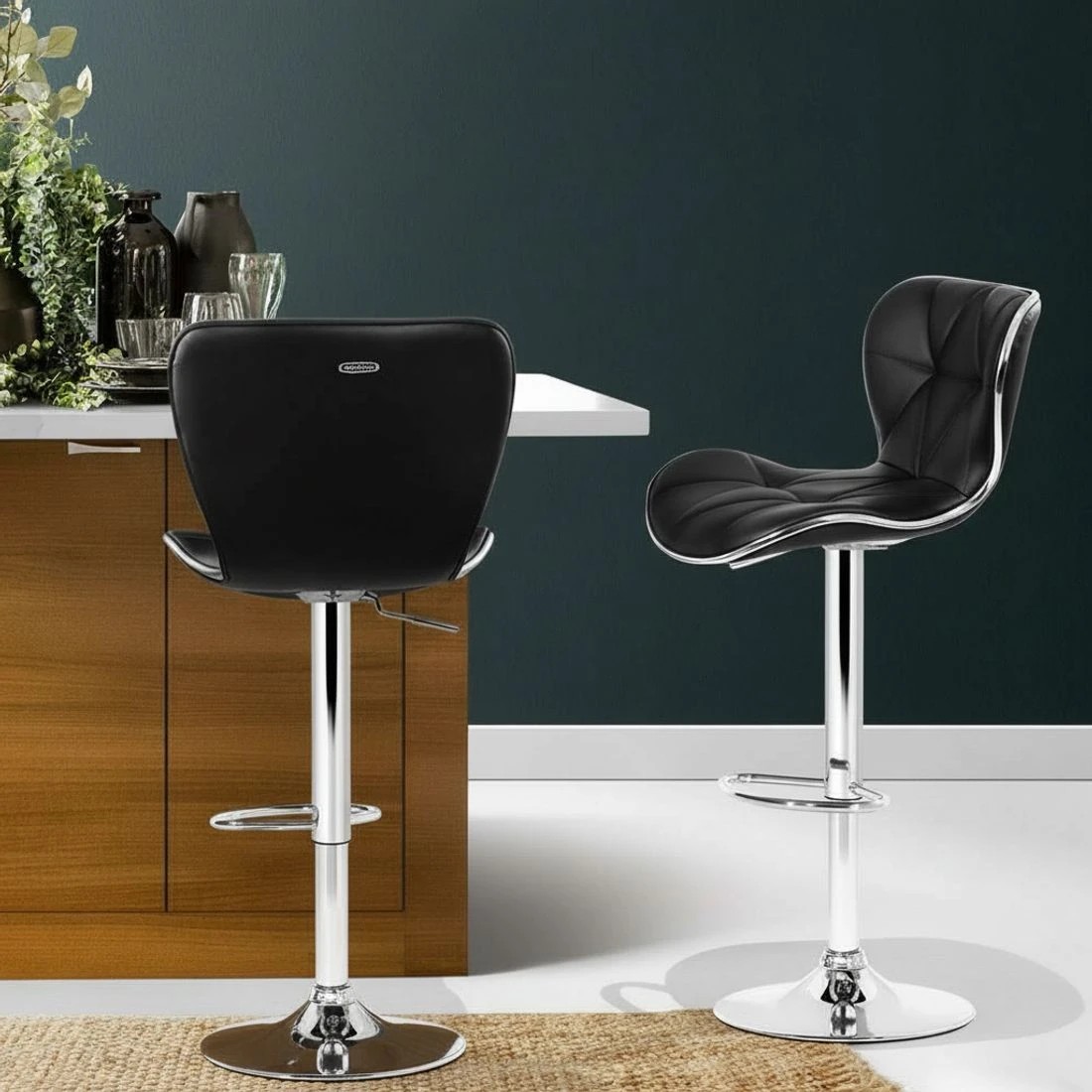 6 Artiss 2x Bar Stools Gas Lift Leather Seat - Black, 6 of 7