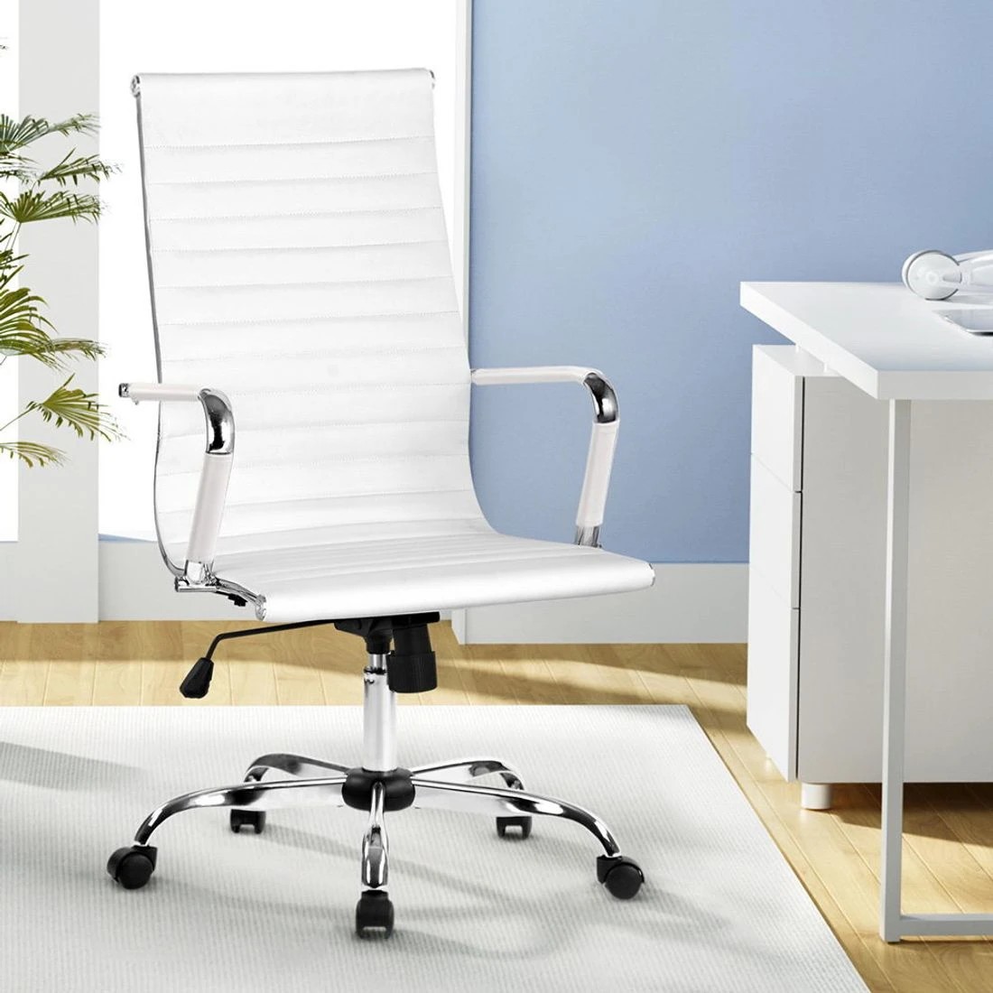 3 Artiss Office Chair Conference Chairs PU Leather High Back - White, 3 of 5