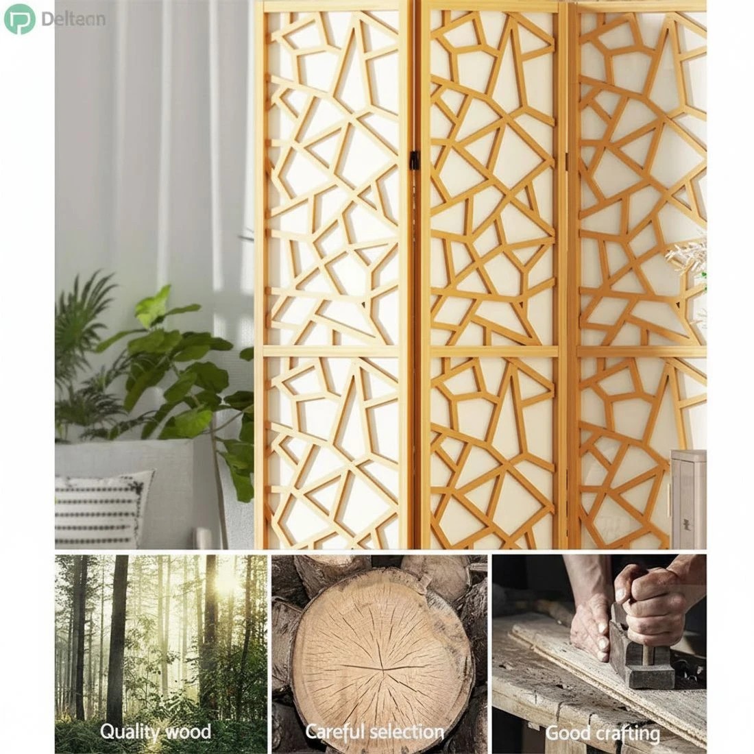 5 Artiss 8 Panel Room Divider Screen 325x170cm Clover Natural - Natural, 5 of 7