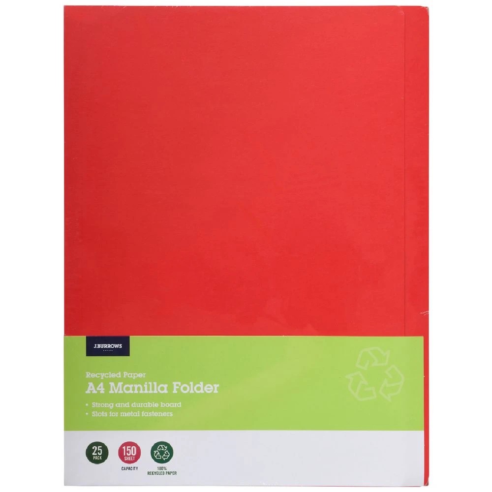 1 J.Burrows A4 Manila Folder Red 25 Pack, 1 of 4