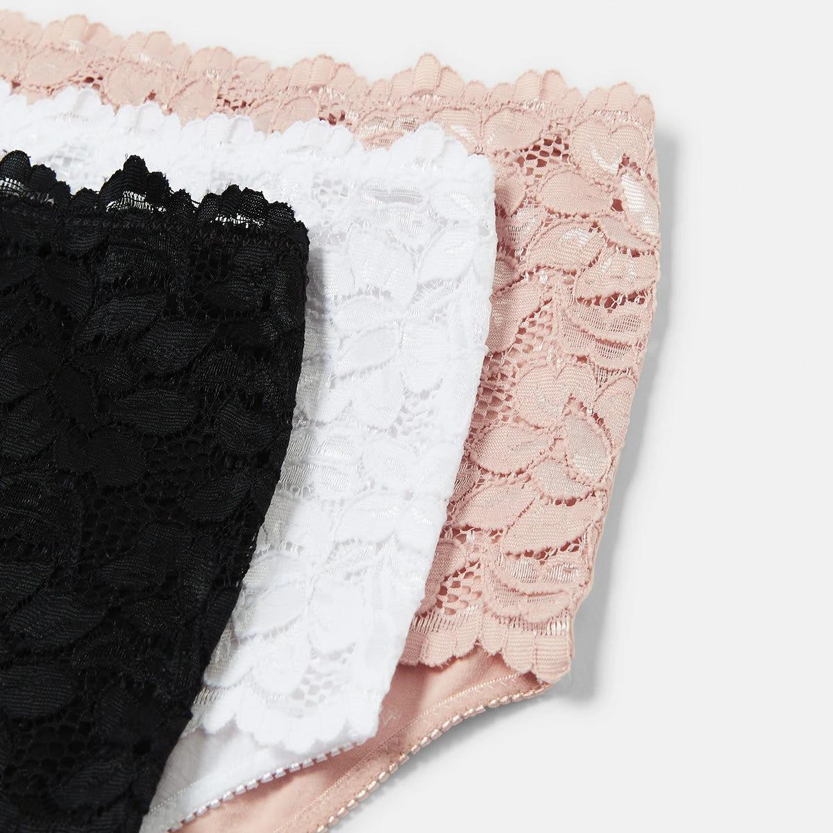 2 3 Pack Lace Front Full Briefs BLACK, WHITE, OYSTER PINK, 2 of 9