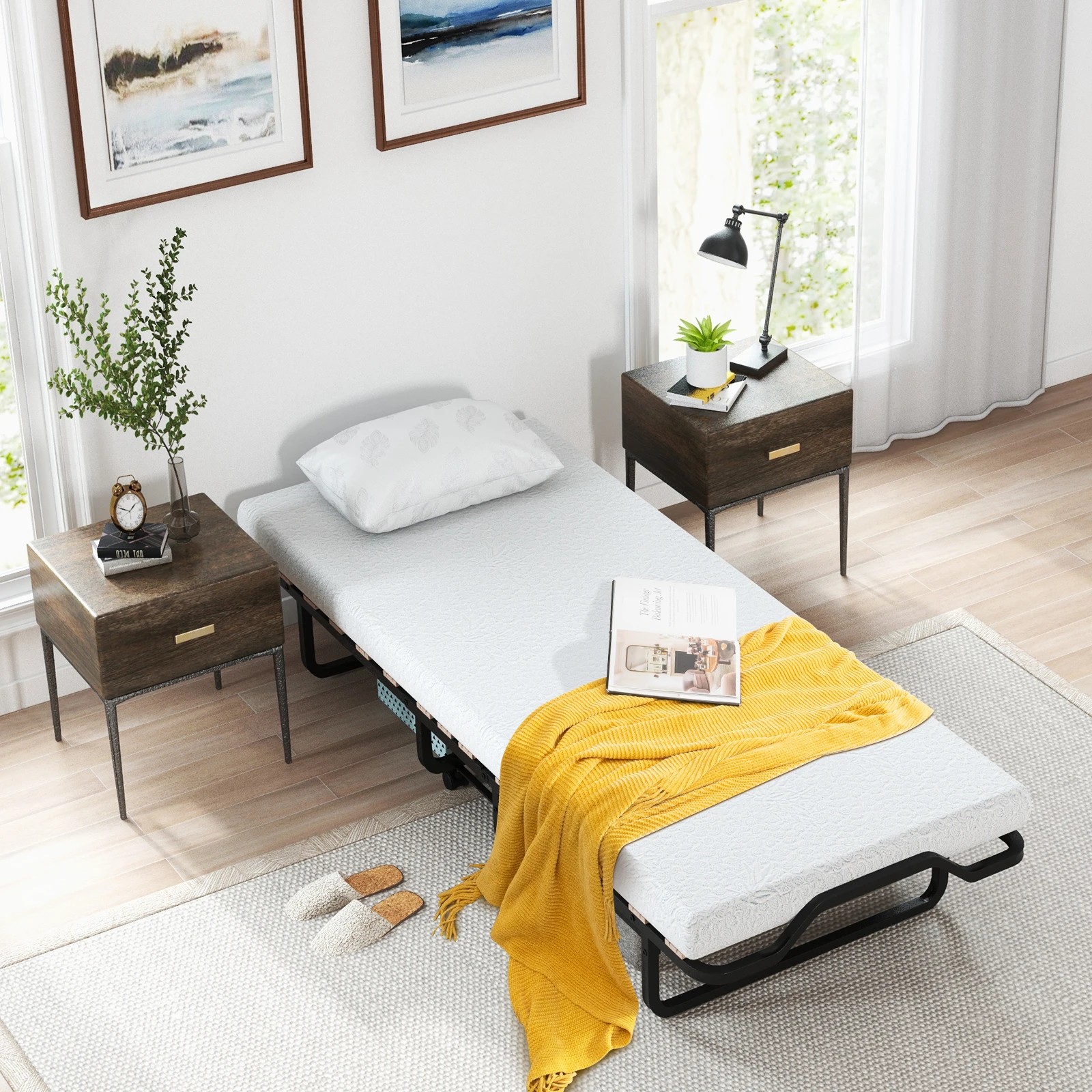 3 Costway Folding Bed Frame w/Memory Foam Mattress Rollaway Guest Bed Portable Sleeper Bed, 3 of 4
