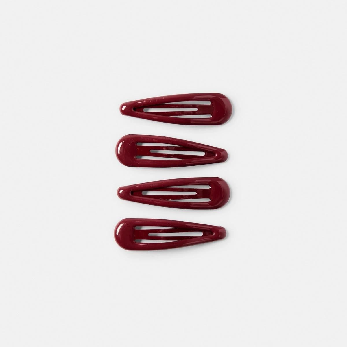 1 4 Pack School Basic Snap Hair Clips Burgundy, 1 of 3