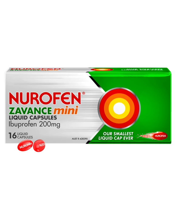 16 Pack Nurofen Zavance Mini Liquid Capsules Ibuprofen 200mg