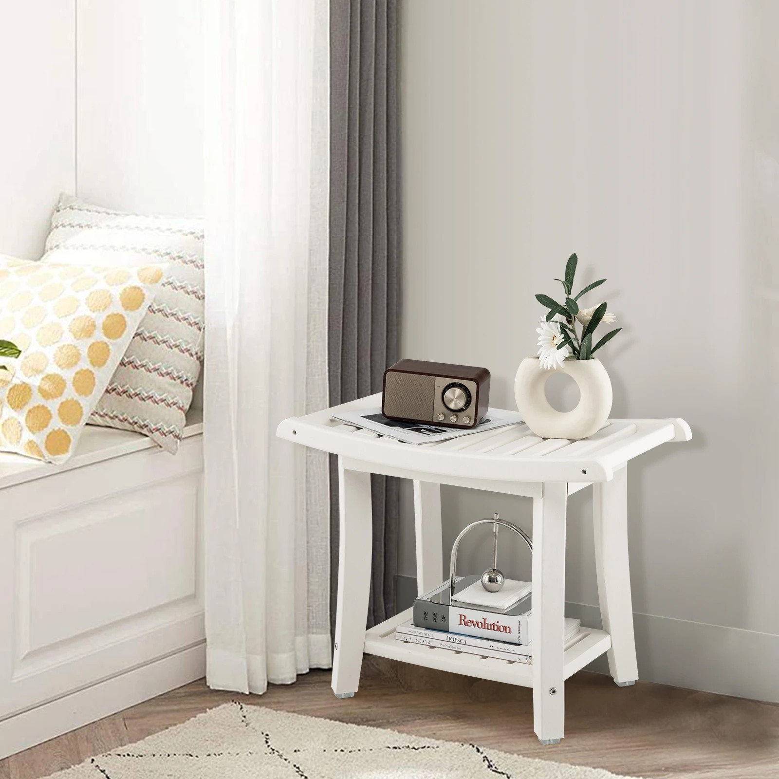3 Costway 2-tier Slatted Shower Bench Waterproof Bathroom Stool Shoes-Changing Seat, 3 of 4