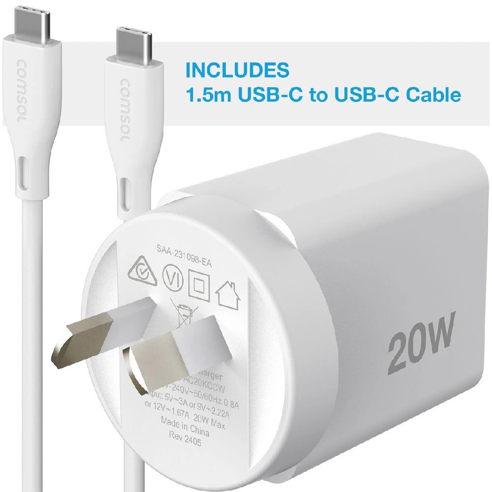4 Comsol USB-C Wall Charger 20W with 1.5m Cable White, 4 of 5