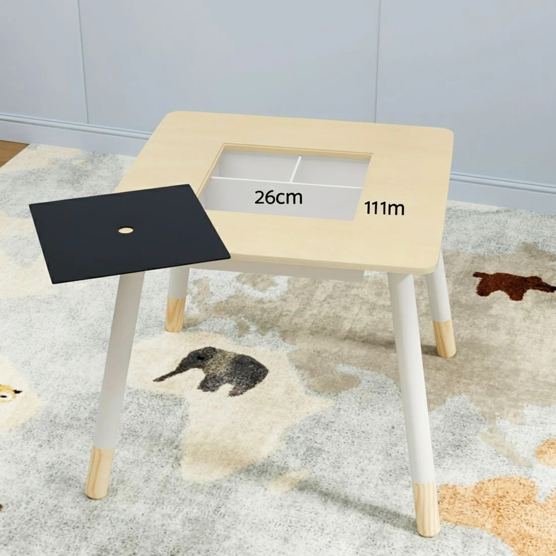 4 Keezi 3PCS Kids Table and Chairs Set Activity Desk Chalkboard Toy Hidden Storage - Multi, 4 of 4