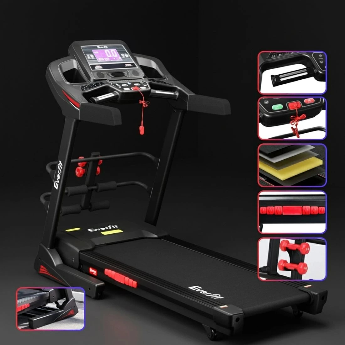 6 Everfit Treadmill Electric Home Gym Fitness Exercise Machine w/ Sit Up Bar - Black, 6 of 6