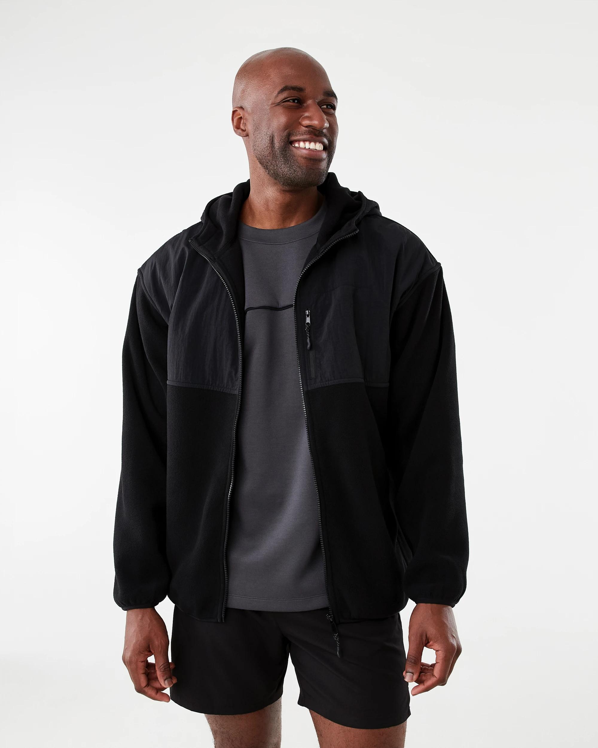 1 Active Mens Polar Fleece Full Zip Hoodie Black W26, 1 of 8