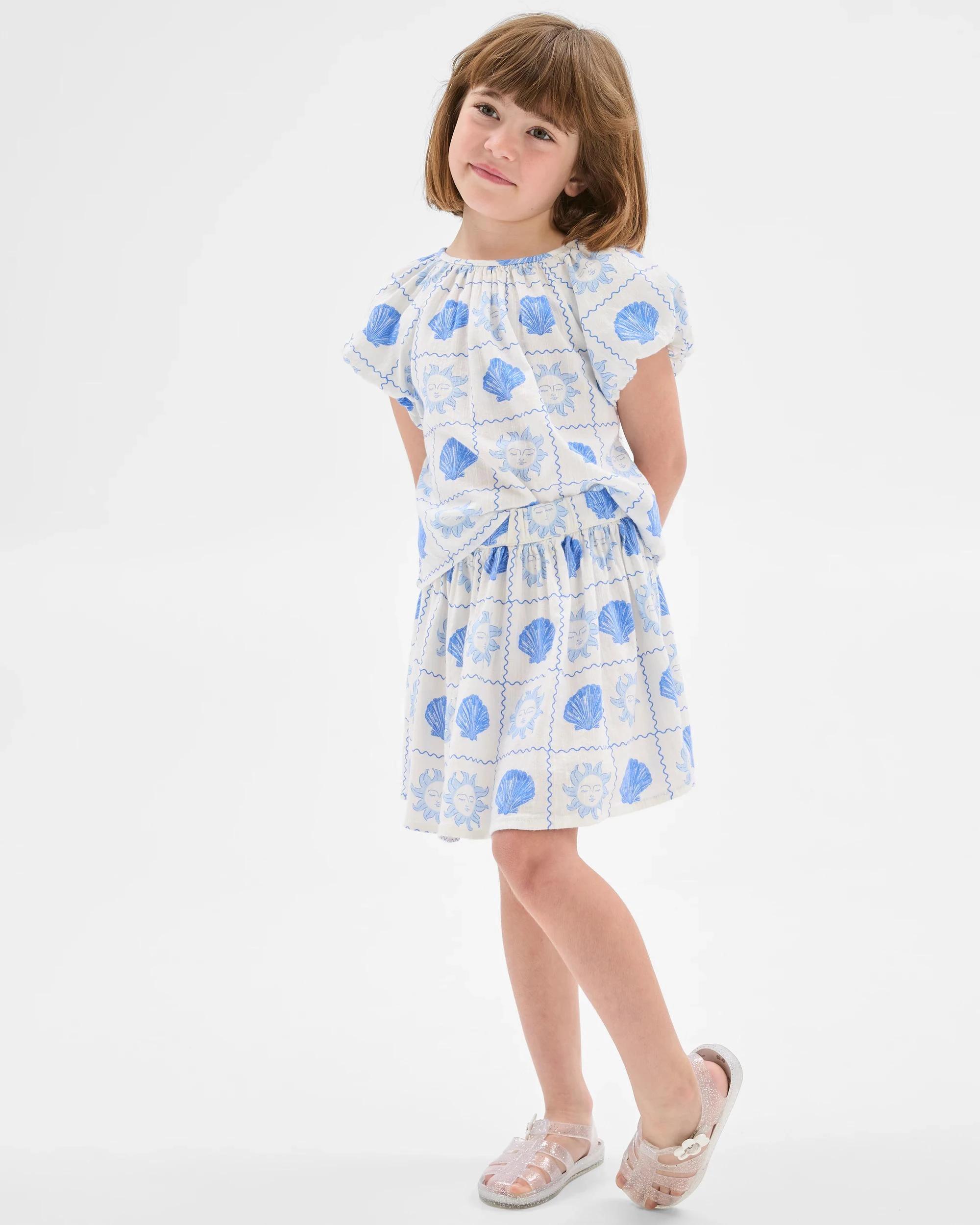 3 Target Woven Puff Sleeve Top BLUE SUN SHELLS, 3 of 7