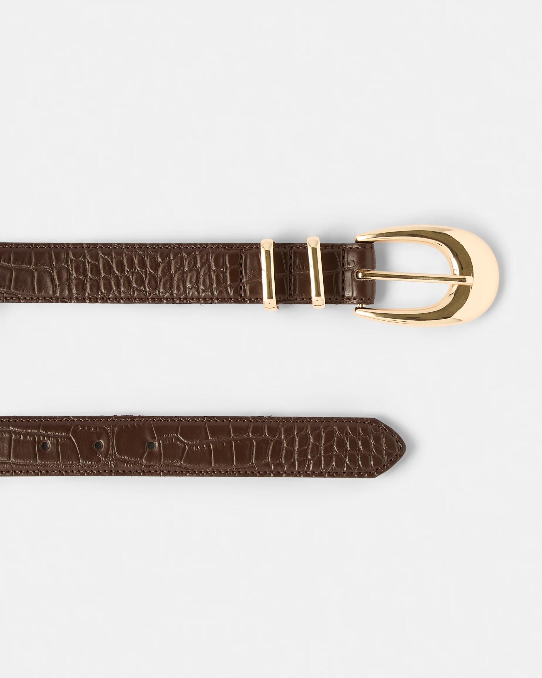 2 Croc Detail Embossed Belt Deep Fudge, 2 of 5