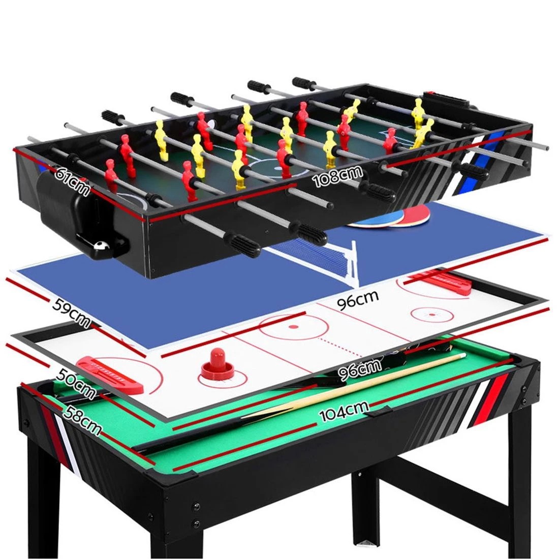 2 Everfit 4-in-1 Games Table Soccer Foosball Pool Table Tennis Air Hockey Home Party Gift - Black, 2 of 8
