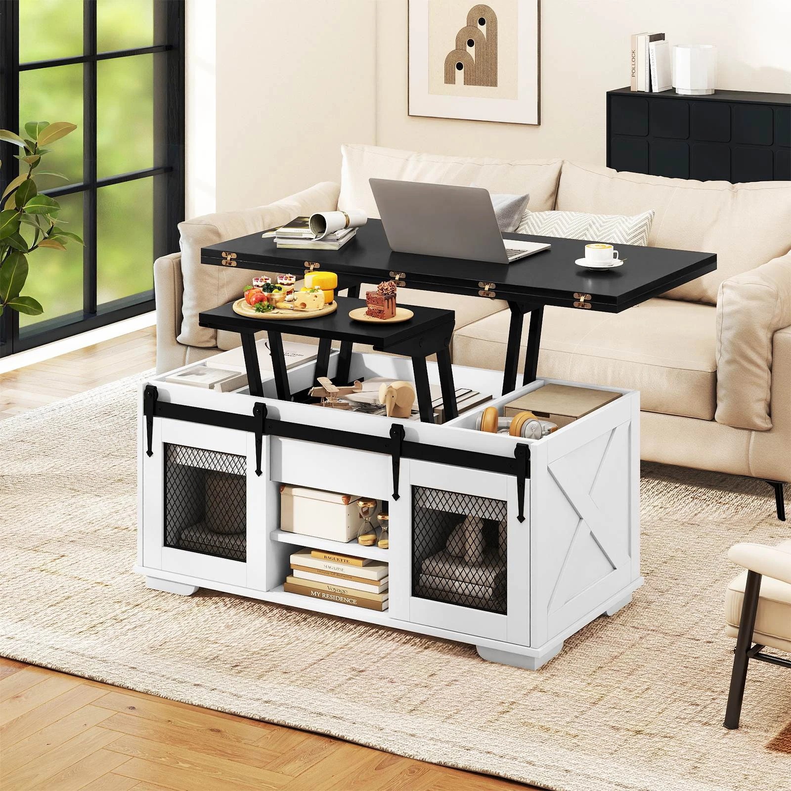 3 Costway Lift Top Coffee Table 3-in-1 Dining Table Farmhouse Center Table, 3 of 4