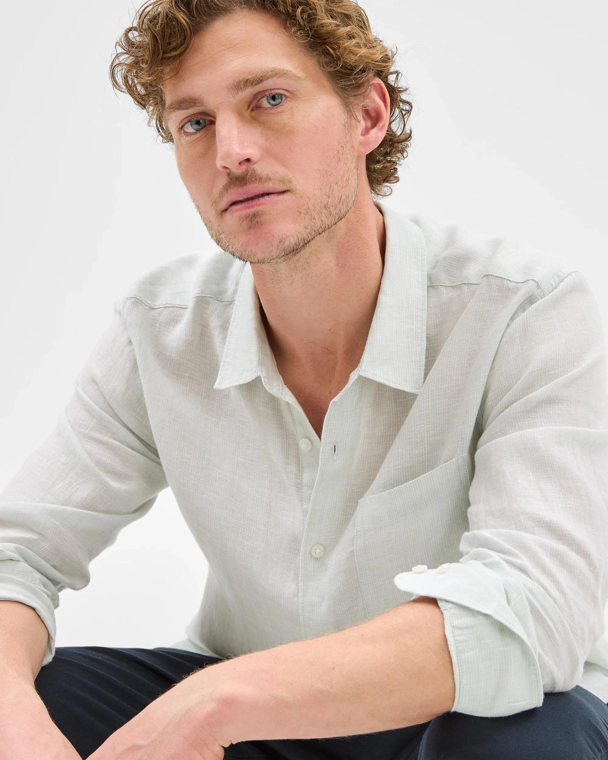 5 Target European Linen Long Sleeve Textured Shirt LIGHT GREEN, 5 of 7