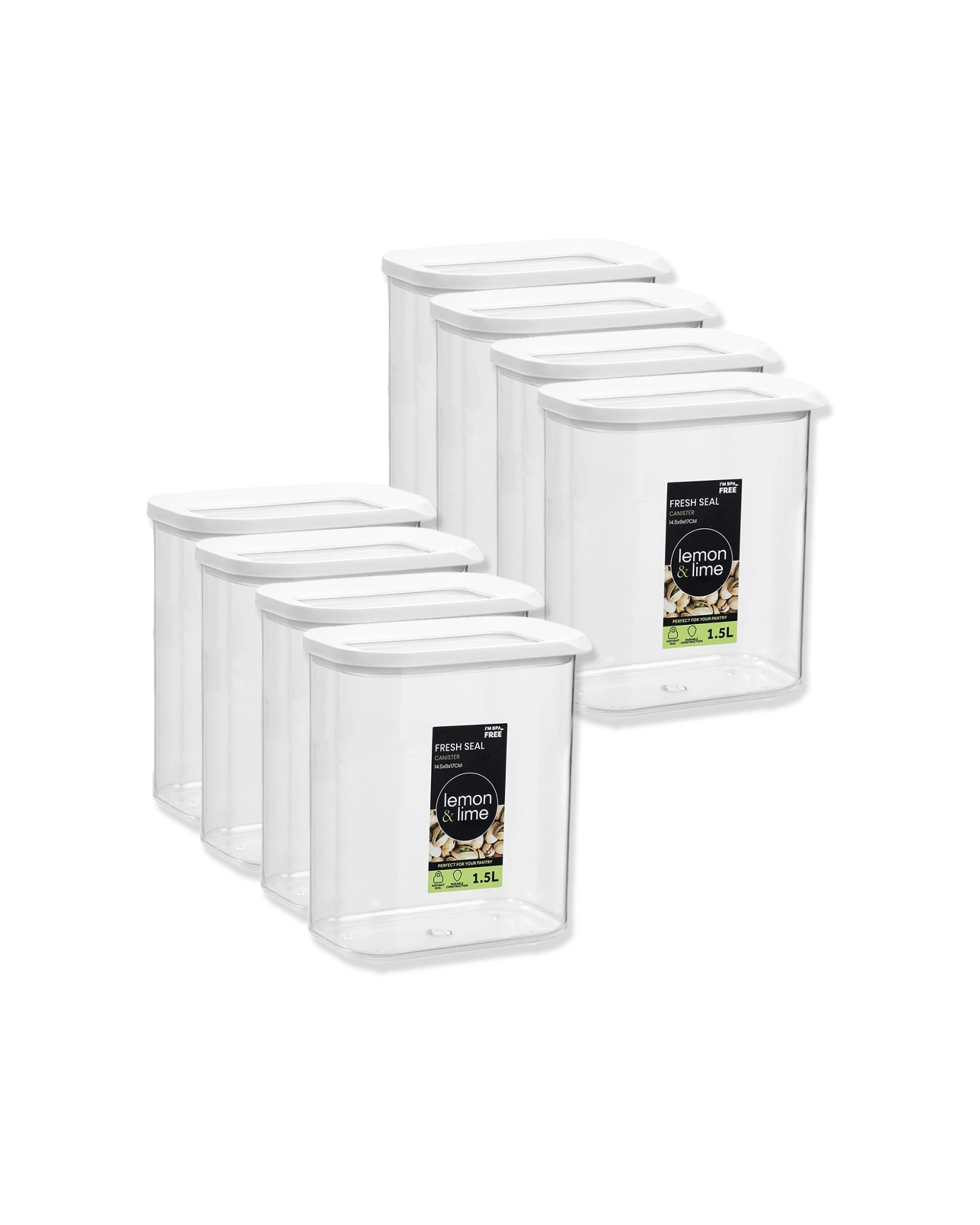 1 Lemon & Lime 8PK 1.5L Fresh Seal Canister Food Storage Set - White, 1 of 6