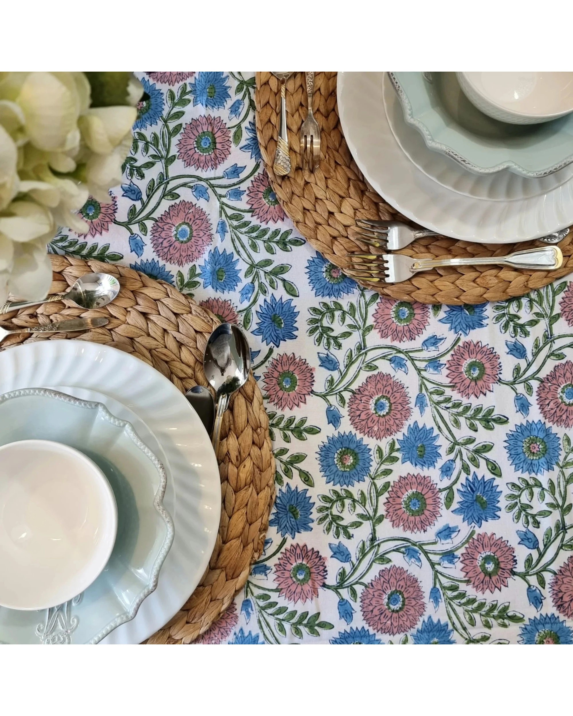 6 Kolka Kumudani Hand Block-printed Tablecloth - Pink, 6 of 8