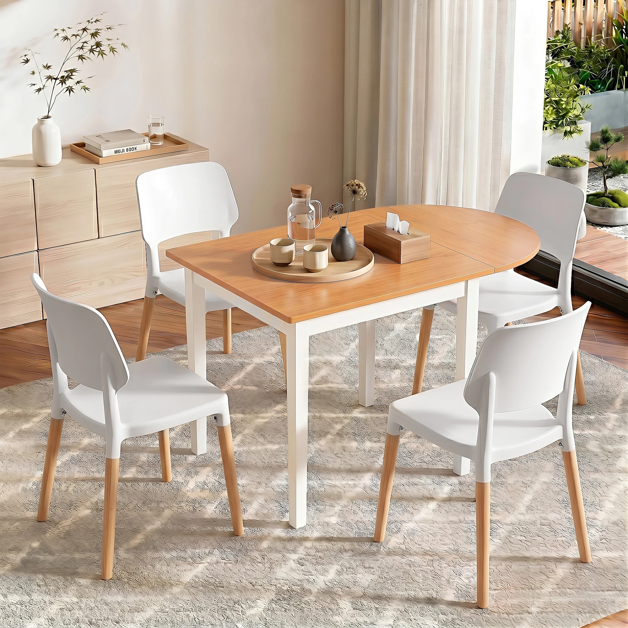 10 Artiss Drop-Leaf Dining Table and Chairs Set 5PCS White Wooden 4 Seater - White, 10 of 10
