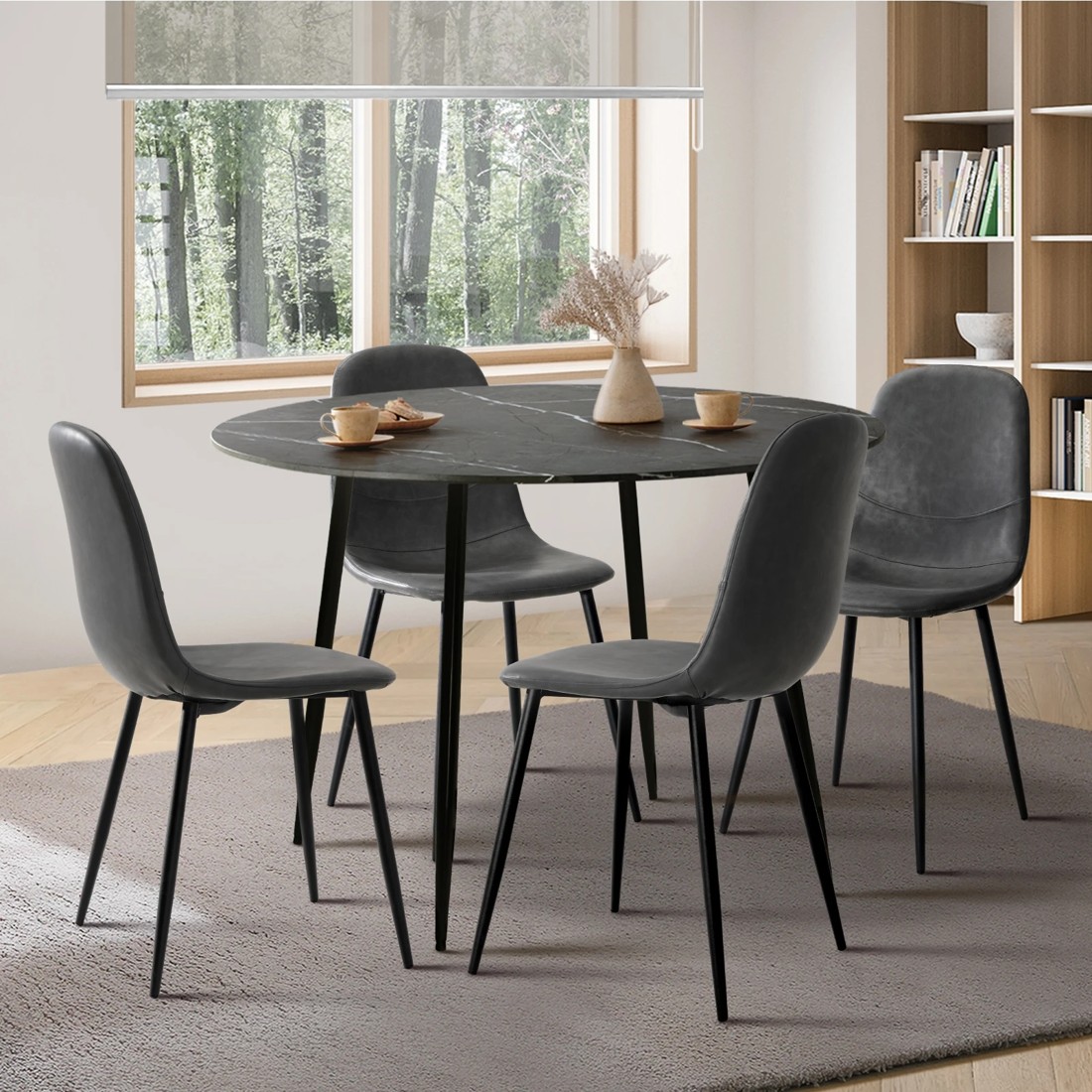 3 Oikiture 110cm Round Dining Table With 4pcs Pu Dining Chairs Metal Legs
 - Multi, 3 of 10