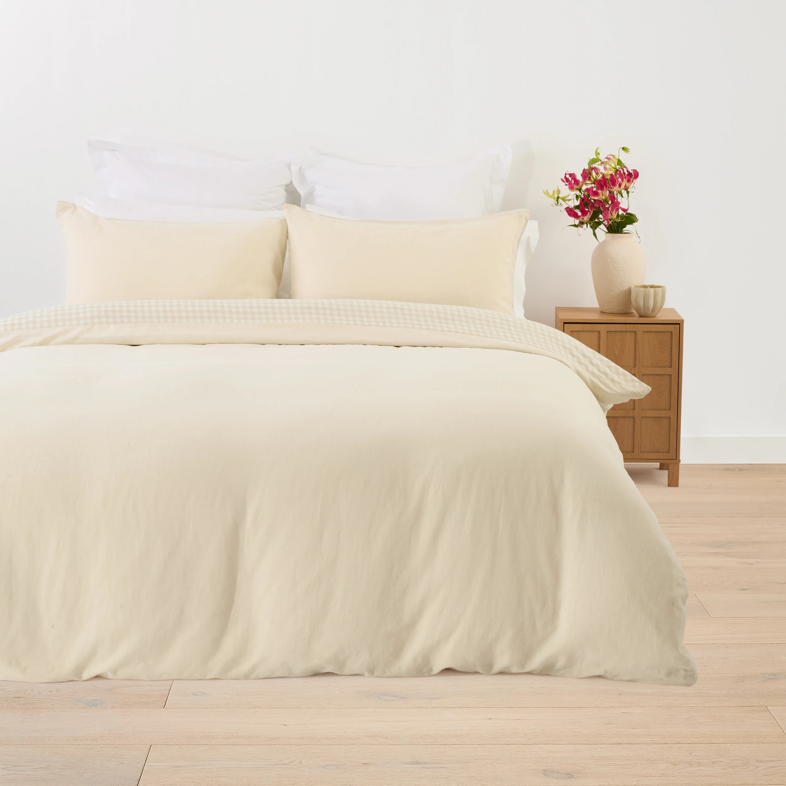 1 Gingham Linen Cotton Reversible Quilt Cover Set - Queen Bed, 1 of 9