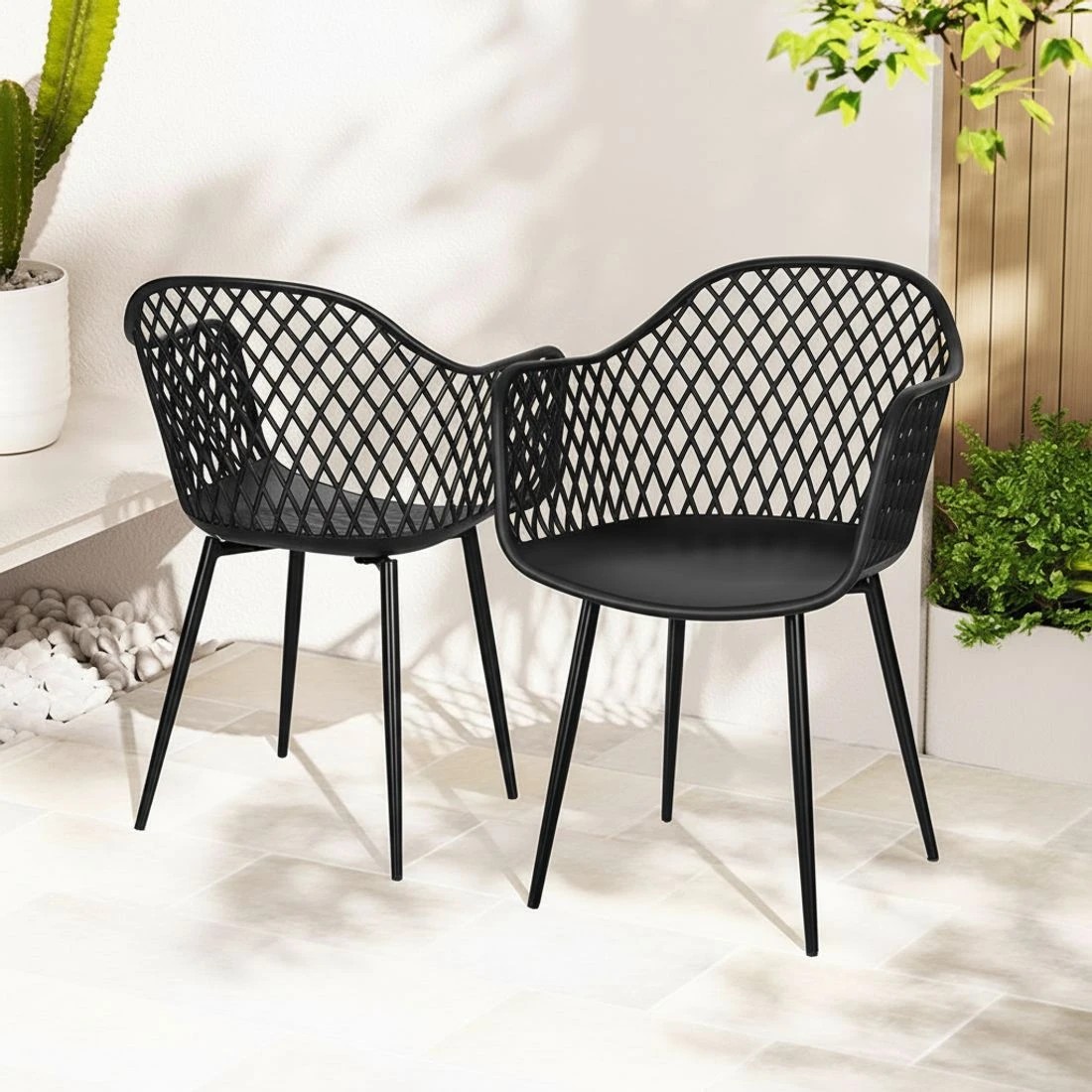 4 Gardeon 4pc Outdoor Dining Chairs Pp Lounge Chair Patio Furniture Garden Durable Space Saving Outdoor Dining Set - Black, 4 of 4