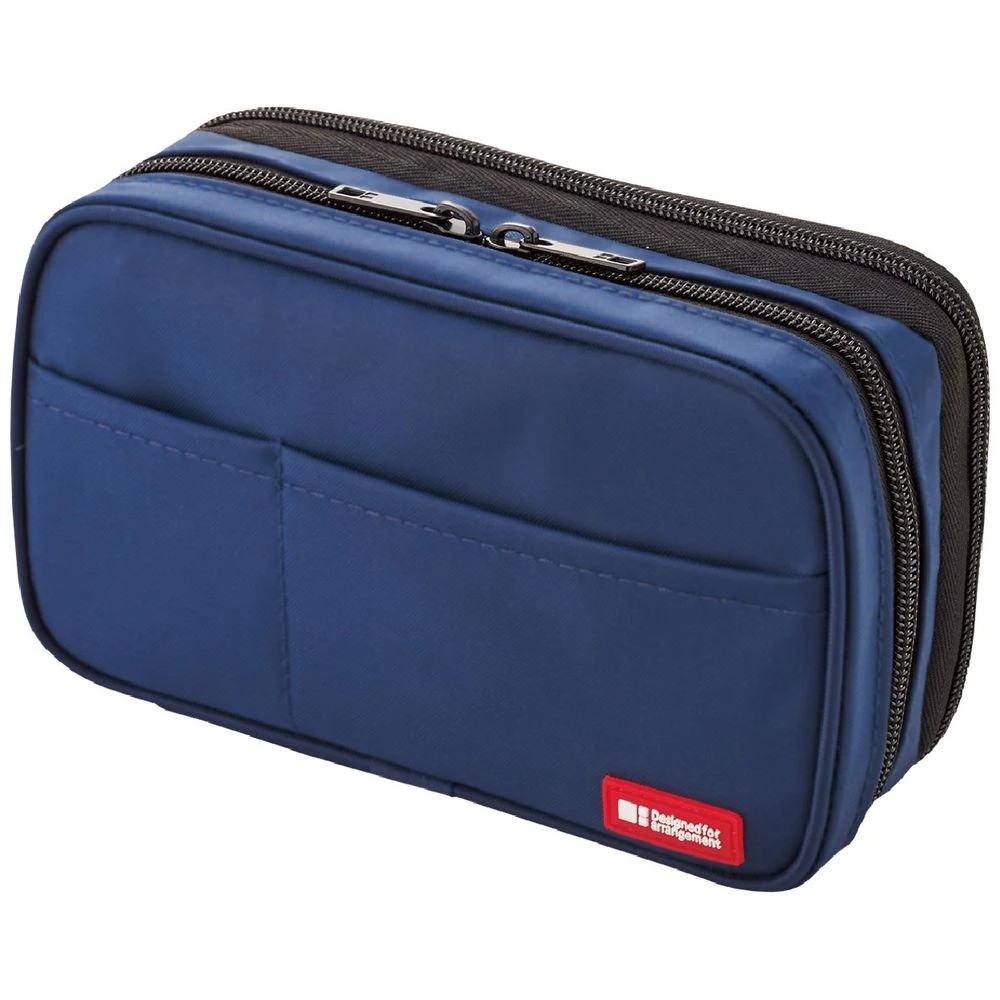 1 Lihit Lab Double Zip Mutli Compartment Pencil Case Navy, 1 of 5