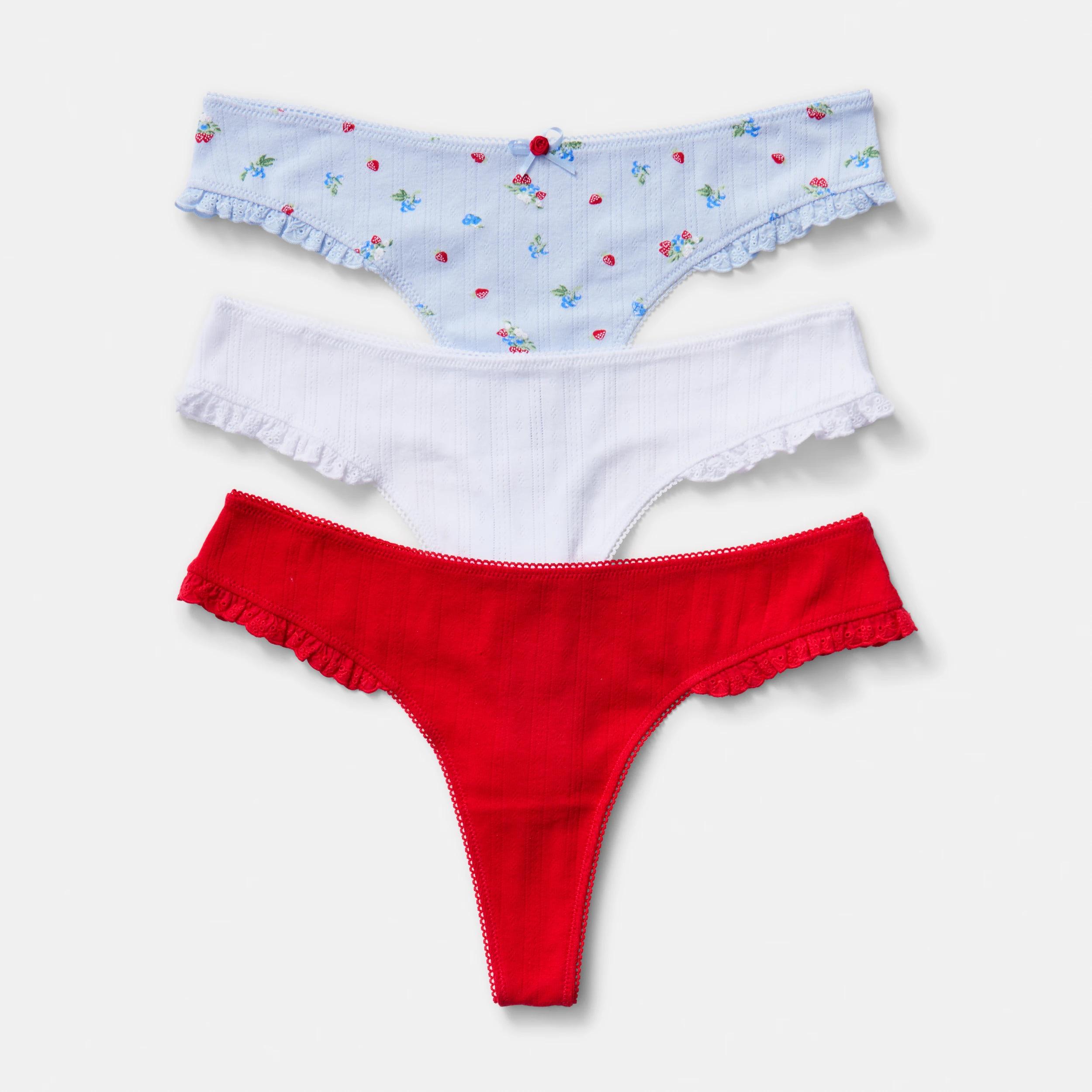 1 3 Pack Pointelle Ruffle G-String Briefs Fruits, 1 of 8