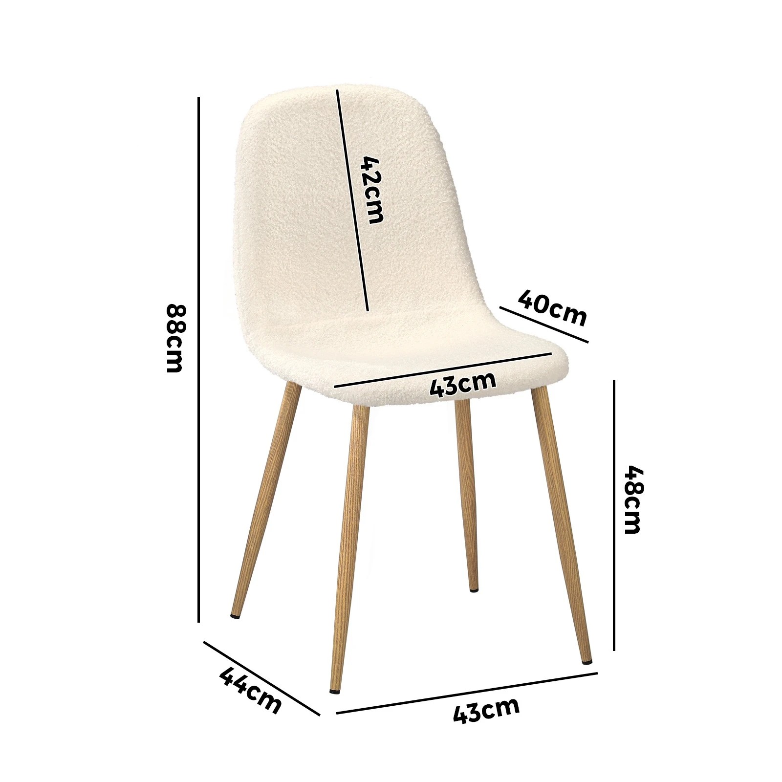 4 Oikiture 2x Sherpa Dining Chairs Kitchen Accent Chair Lounge Timber-look Legs
 - White, 4 of 10