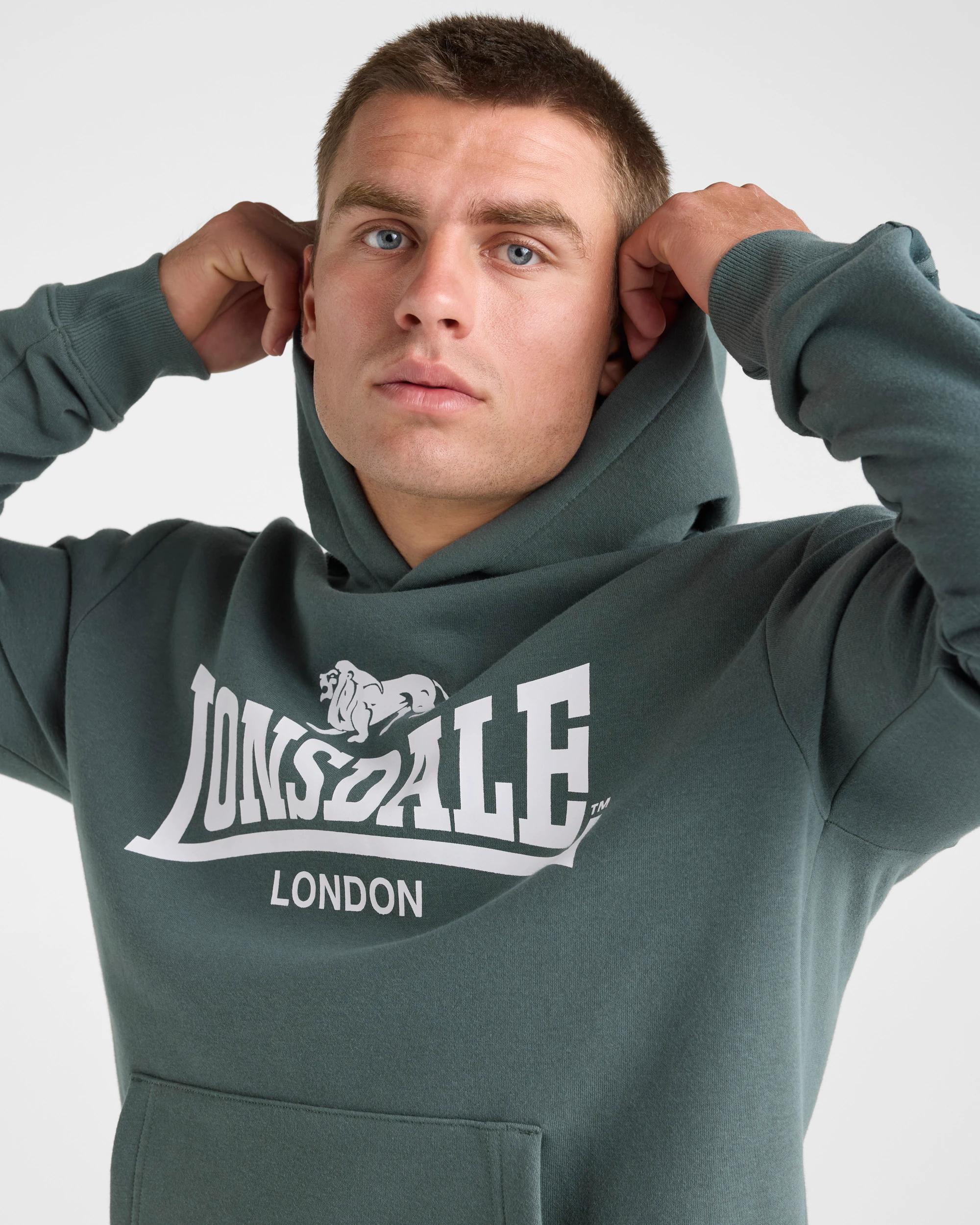 3 Lonsdale London Long Sleeve Hoodie KELP GREEN, 3 of 5