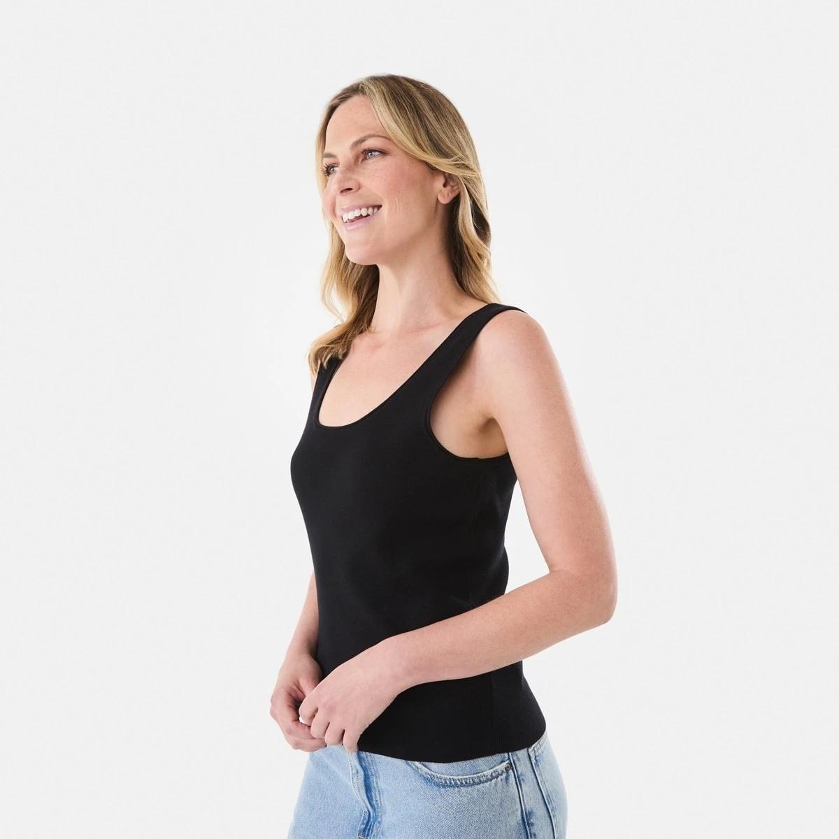 2 Sleeveless True Knit Scoop Neck Tank Black, 2 of 5