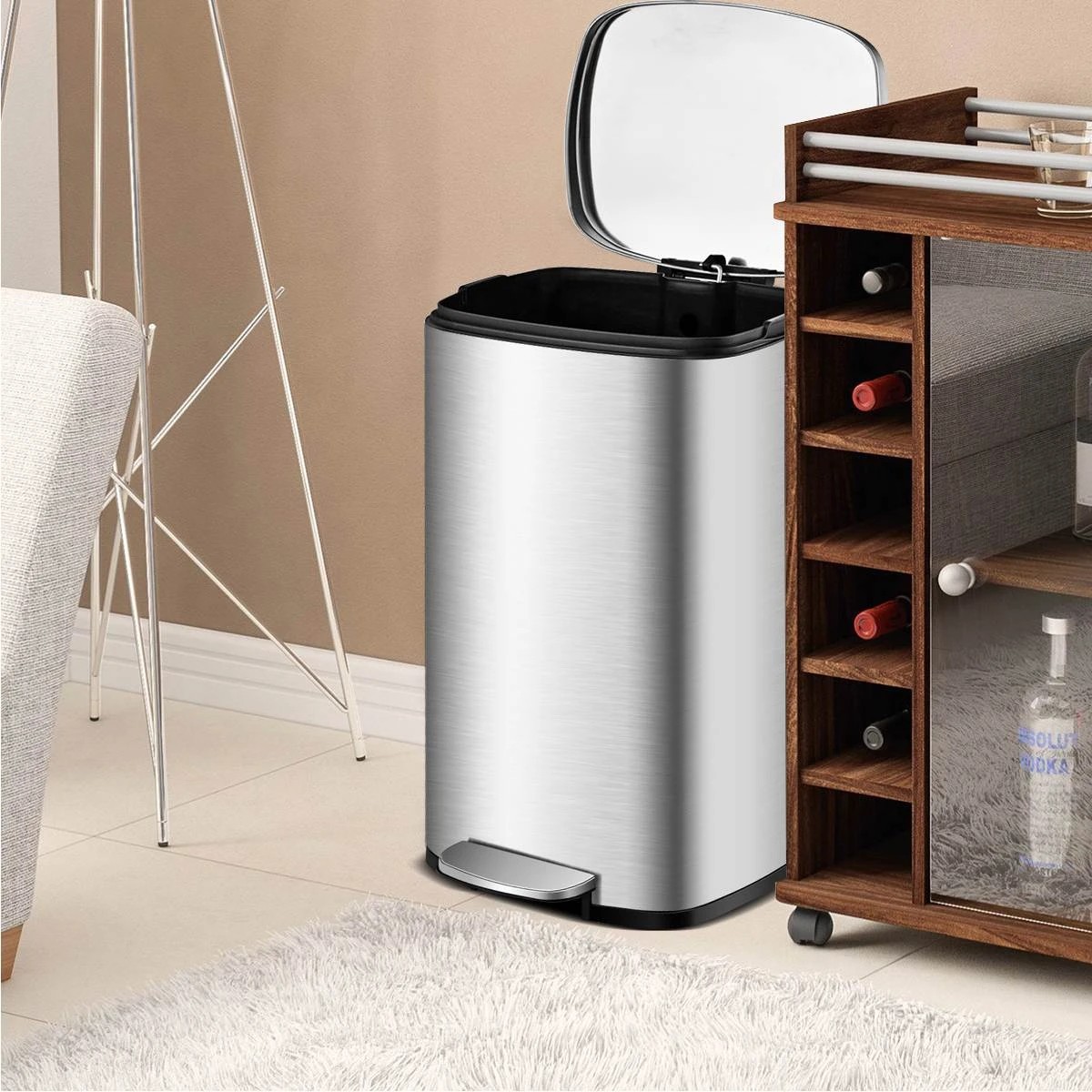 3 Costway 50L Pedal Rubbish Bin Stainless Steel Trash Waste Garbage Can, 3 of 3