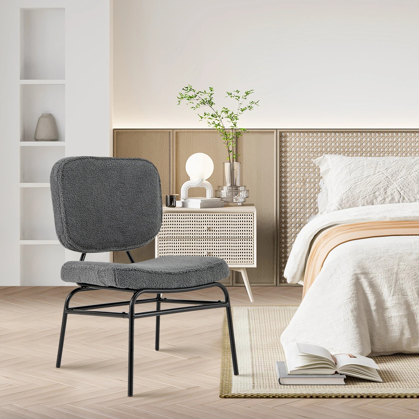4 Costway Upholstered Chair Metal Structure Chair Reading Lounge Chair w/ Sponge Pad - Grey, 4 of 5
