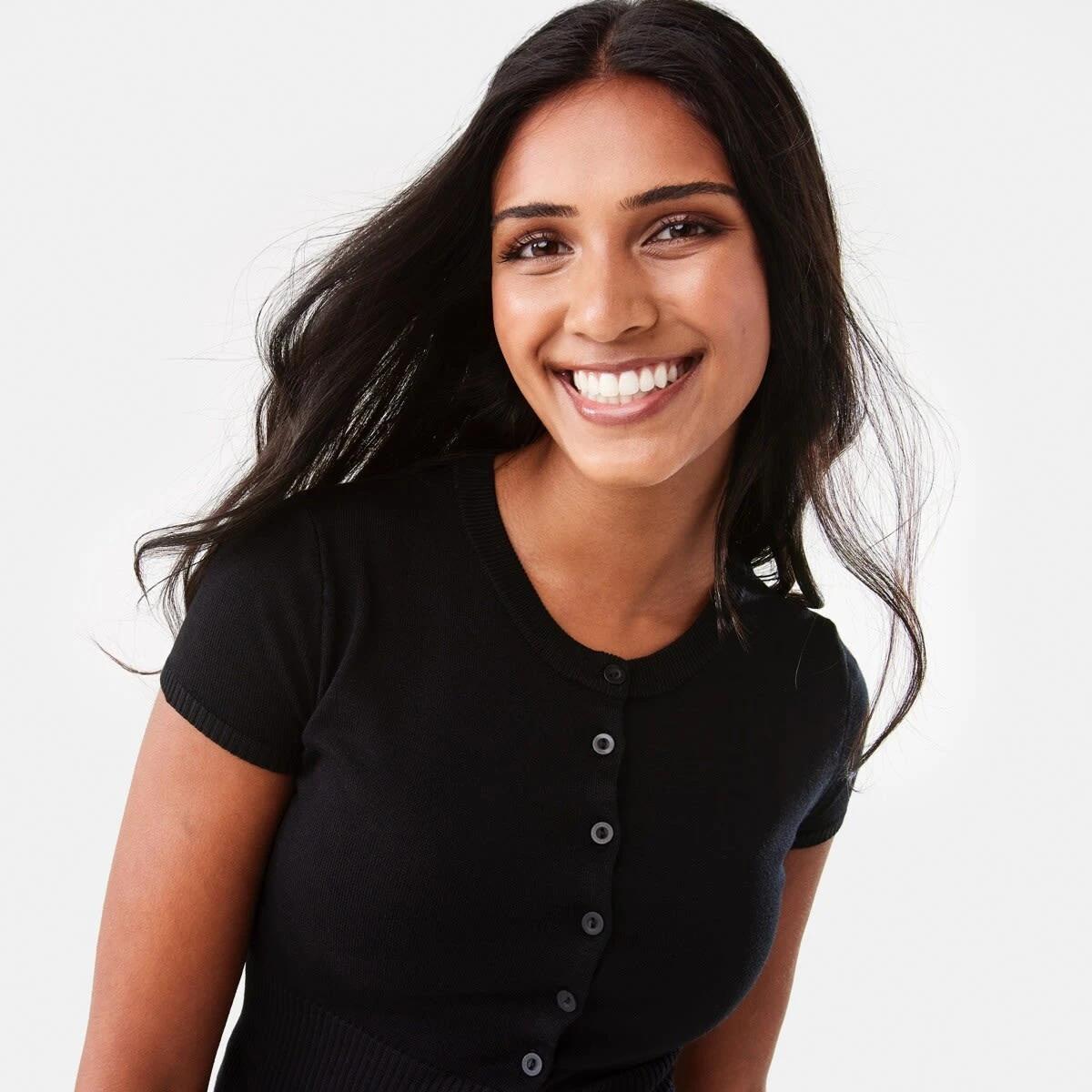 7 Short Sleeve Longline Button Up Top Black, 7 of 9