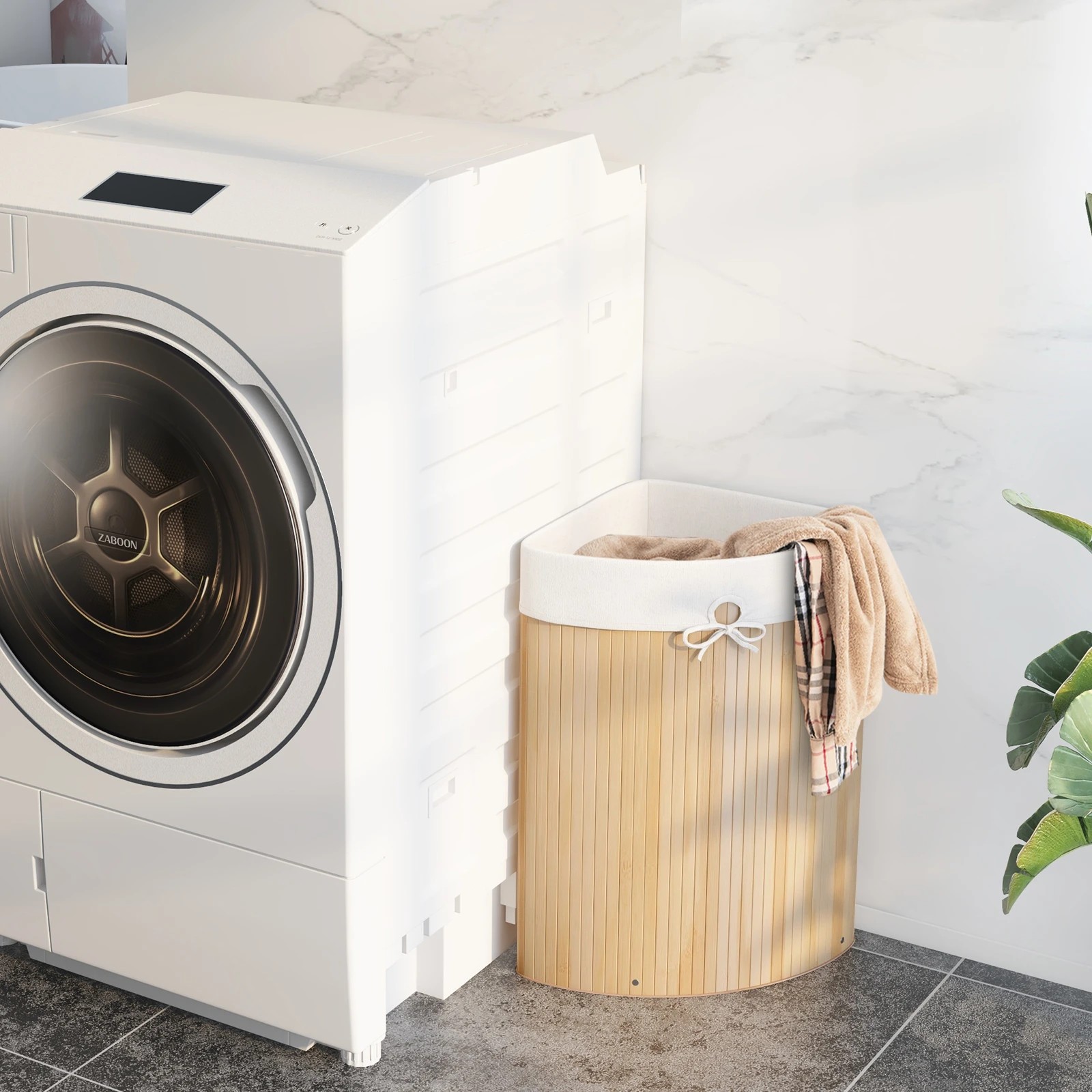 3 Costway 72L Bamboo Laundry Hamper Corner Storage Basket w/Lid - Natural, 3 of 5