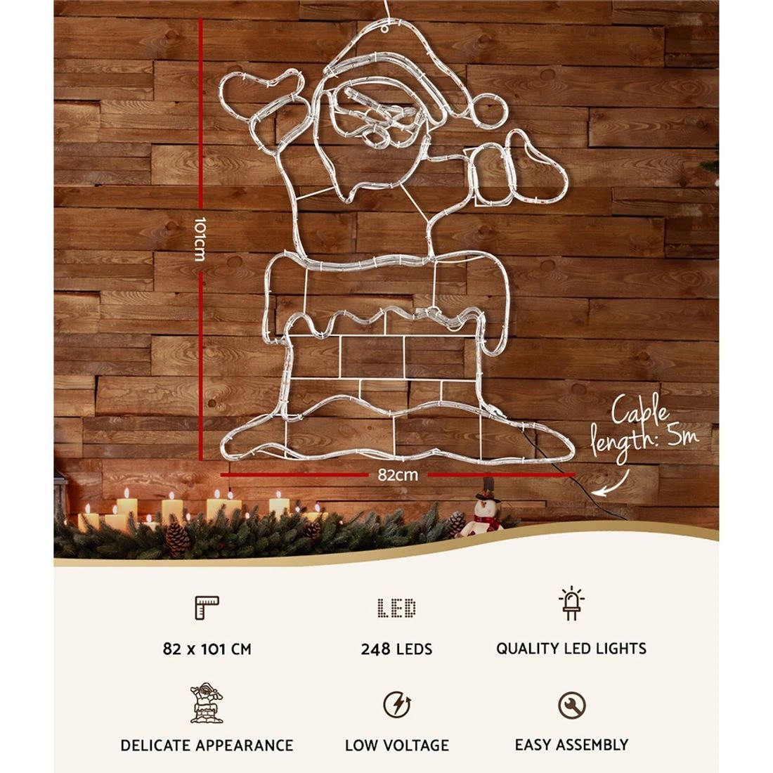 4 Jingle Jollys Christmas Lights 101cm Santa 248 LED Decorations - Multi, 4 of 7