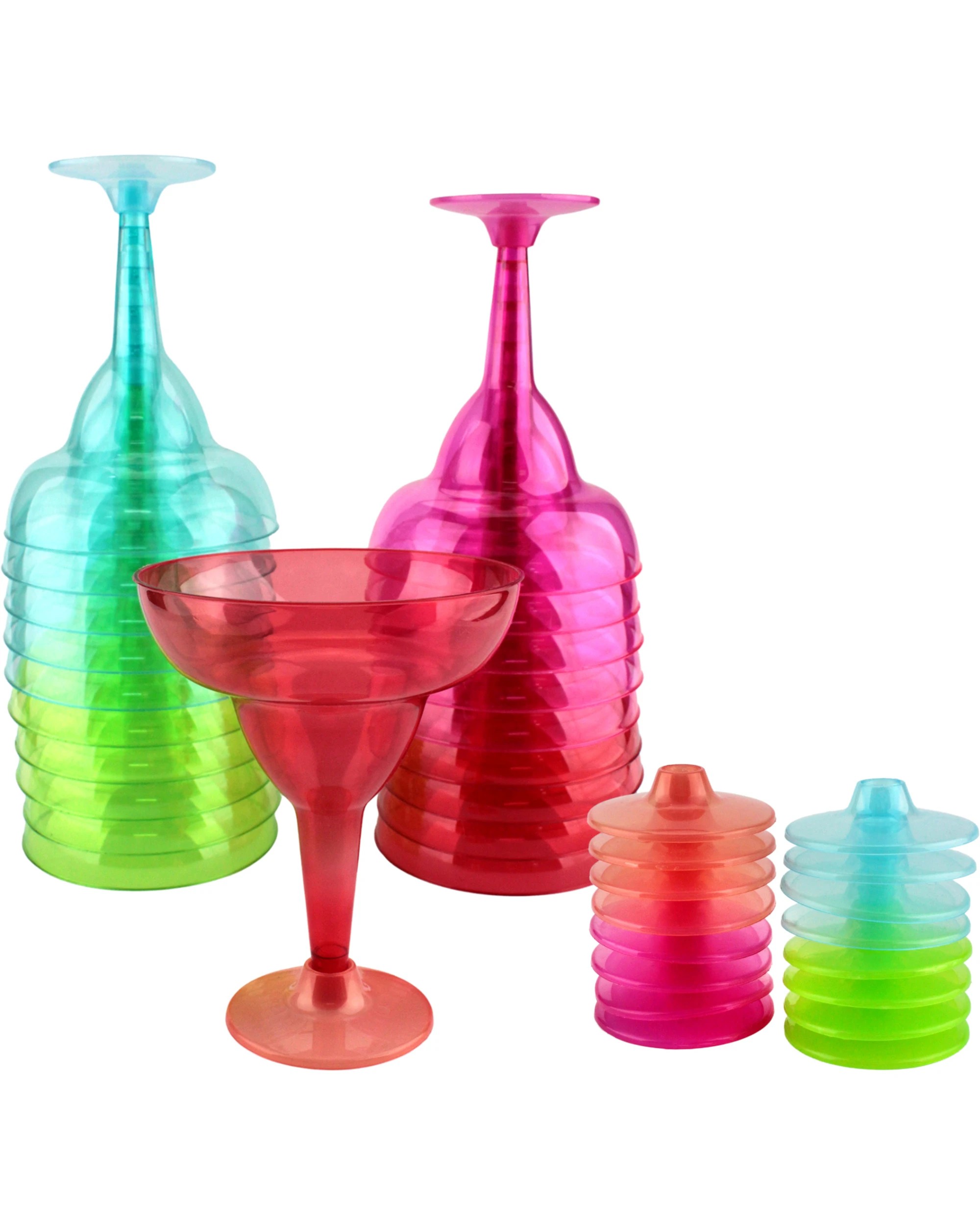 1 Amscan Fiesta Coloured Plastic Margarita Glasses 295ml Pack of 20 - Neon - Rainbow, 1 of 2