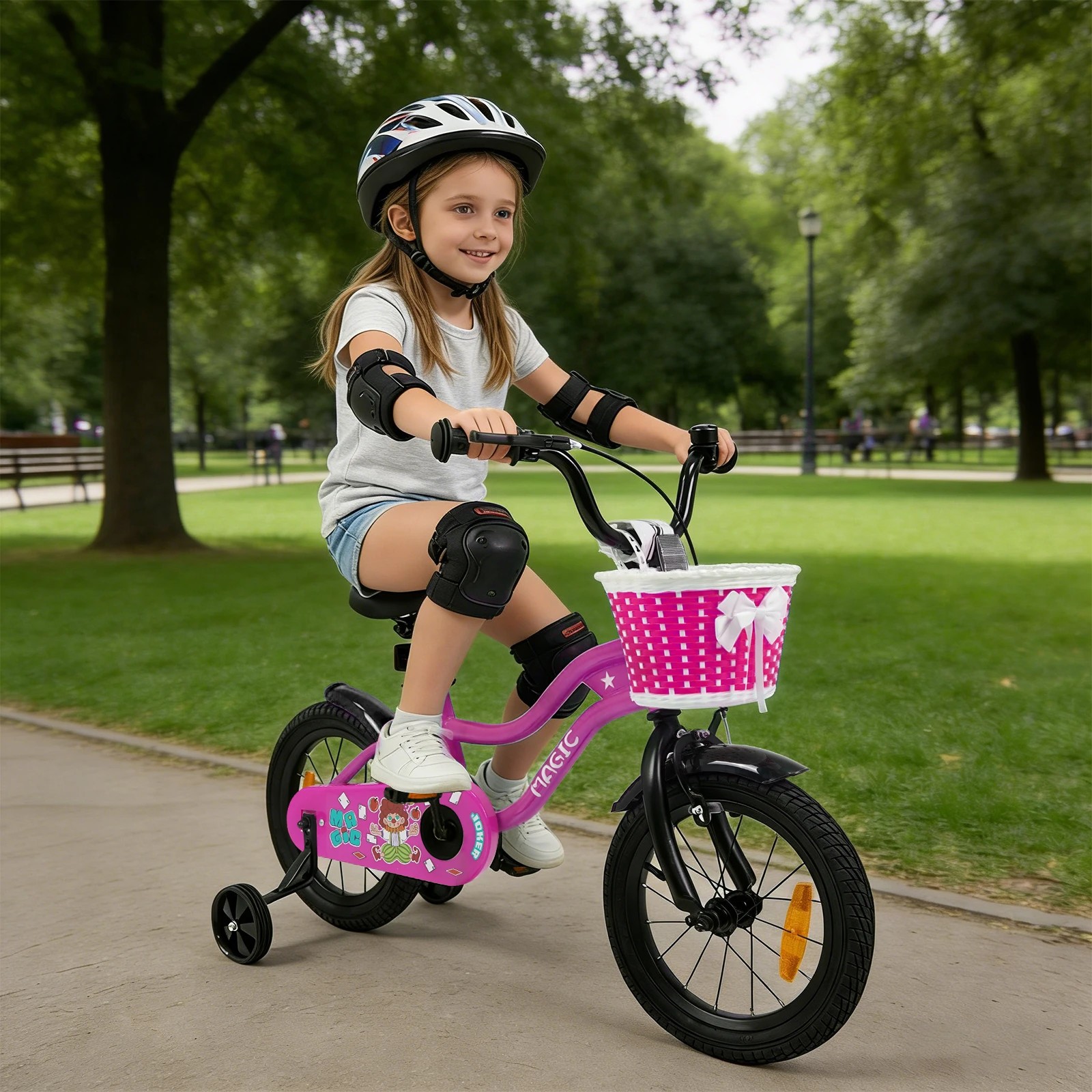 3 Costway 35cm Kid Bicycle Dual Brake Balance Bike Ride on w/Training Wheels Adjustable Seat - Pink, 3 of 3